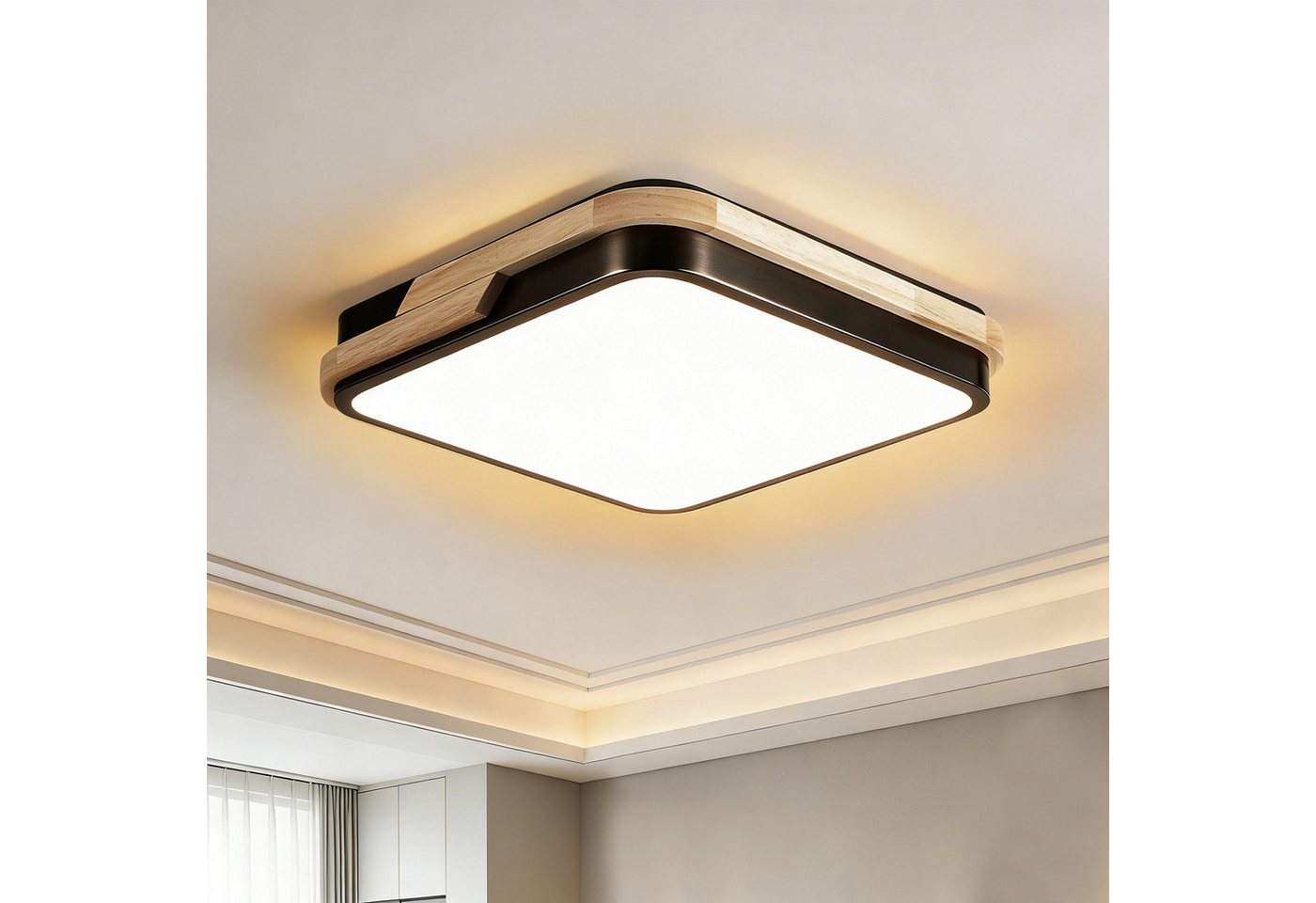 BlingBin LED Deckenleuchte 25/30 W, Warmweiß, 3000 K, Holzoptik, Deckenlampe für Innenbereich, 2500LM, LED fest integriert, Warmweiß, Naturholz Ceiling Light Für Wohnzimmer, Küche, Schlafzimmer