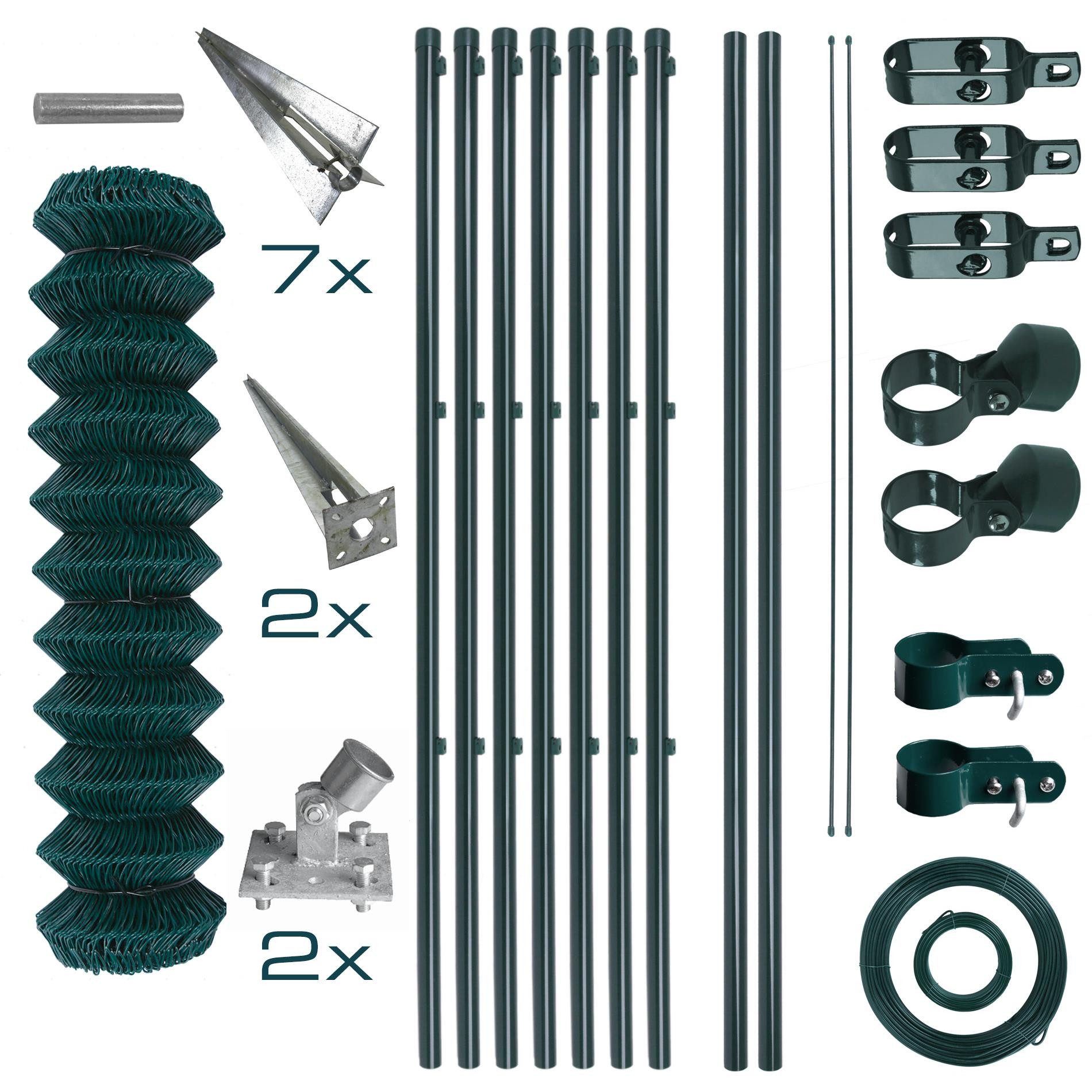 ESTEXO Gartenzaun Maschendrahtzaun Komplettset 1,5 x 15 m Zaunset Einschlaghülsen Zaun