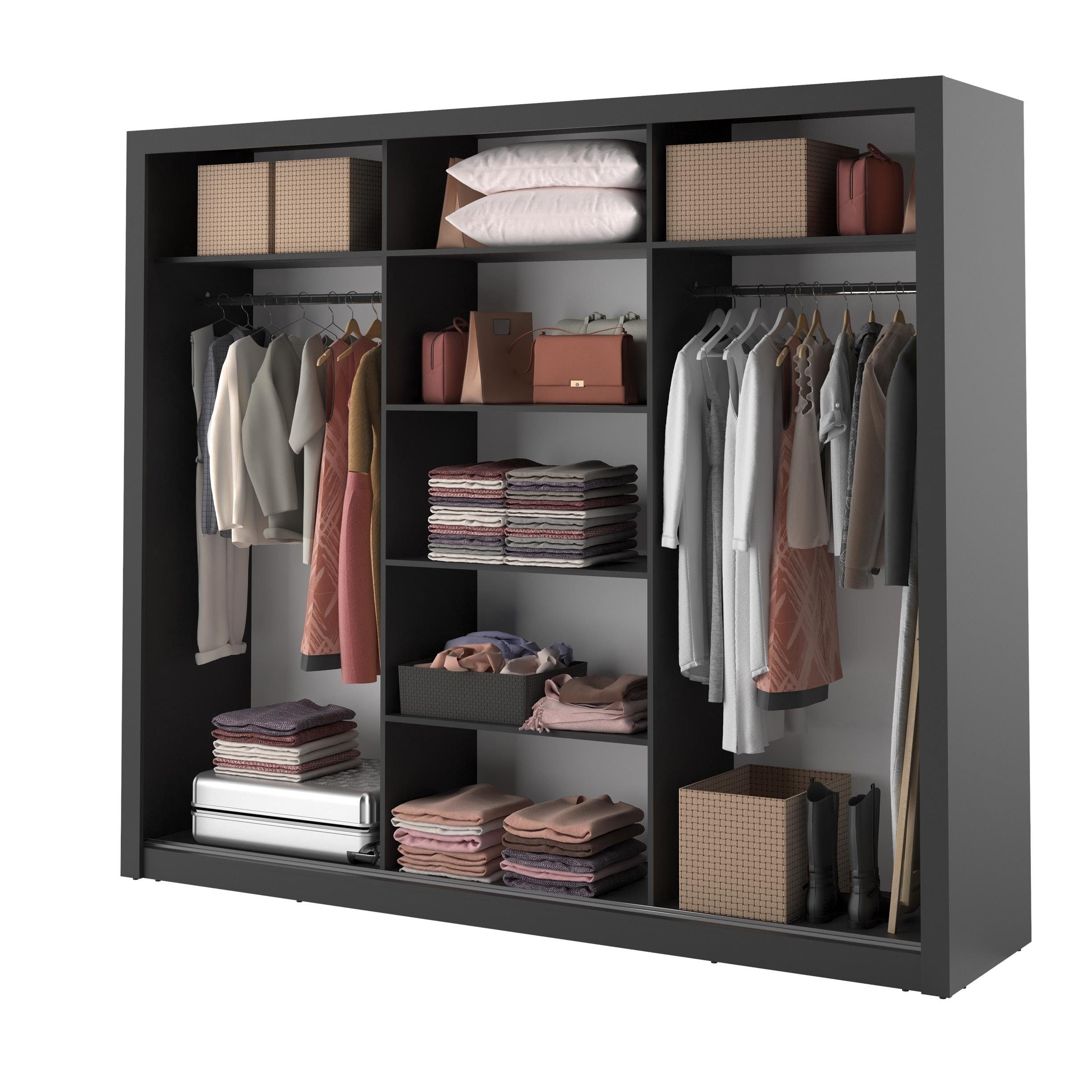 Compleo Kleiderschrank ARTI 02 mit 2 Aufhänger, 3-türig, Schwebetürenschrank mit Spiegel – Bild 3 von 5