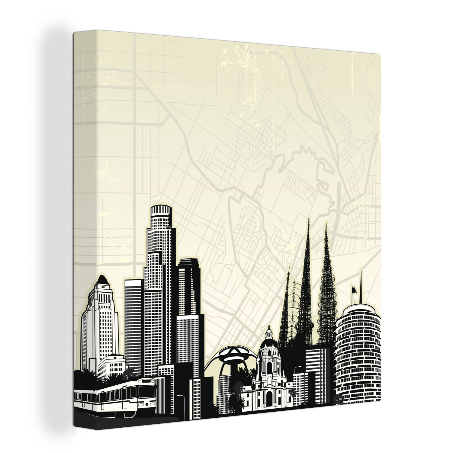 OneMillionCanvasses® Leinwandbild Los Angeles - Skyline - Karte, (1 St), Leinwand Bilder für Wohnzimmer Schlafzimmer