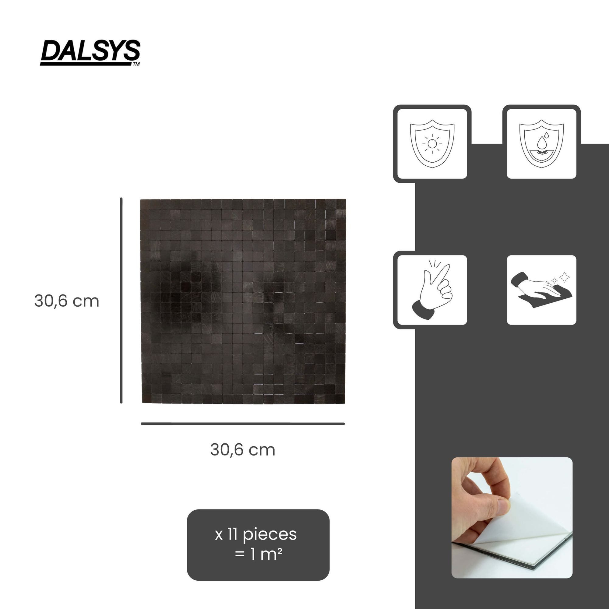 Dalsys Wandpaneel 1m² 11 Stück selbstklebend, BxL: 30.6x30.6 cm, (Aluoptik Dunkelbraun Mosaikfliesen, 11-tlg., Wandfliese) feuchtigskeitsbeständig, einfach mont – Bild 2 von 5