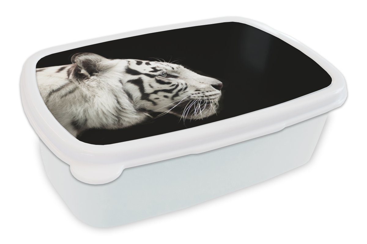 MuchoWow Lunchbox Tiger - Weiß - Schwarz, Kunststoff, (2-tlg), Brotbox für Kinder und Erwachsene, Brotdose, für Jungs und Mädchen