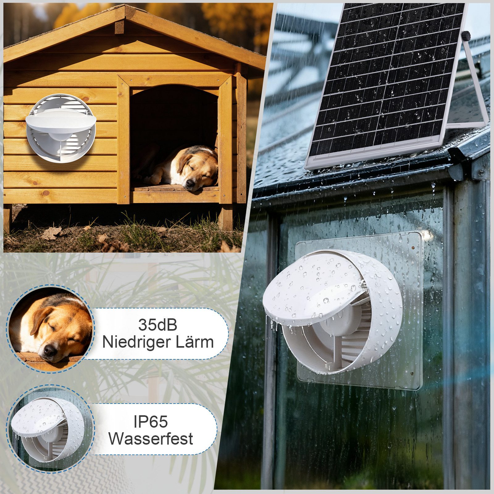 XERSEK Wandventilator Abluftventilat mit 22W Solarpanel Wandlüfter inkl. Timer & Akkuanzeige, Verstellbare Geschwindigkeit, leise – Bild 5 von 5