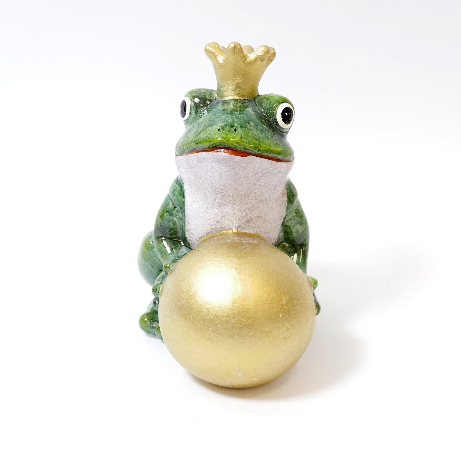 B&S Dekofigur Froschkönig grün Dekofigur mit goldfarbener Kugel 22 cm | Dekofiguren