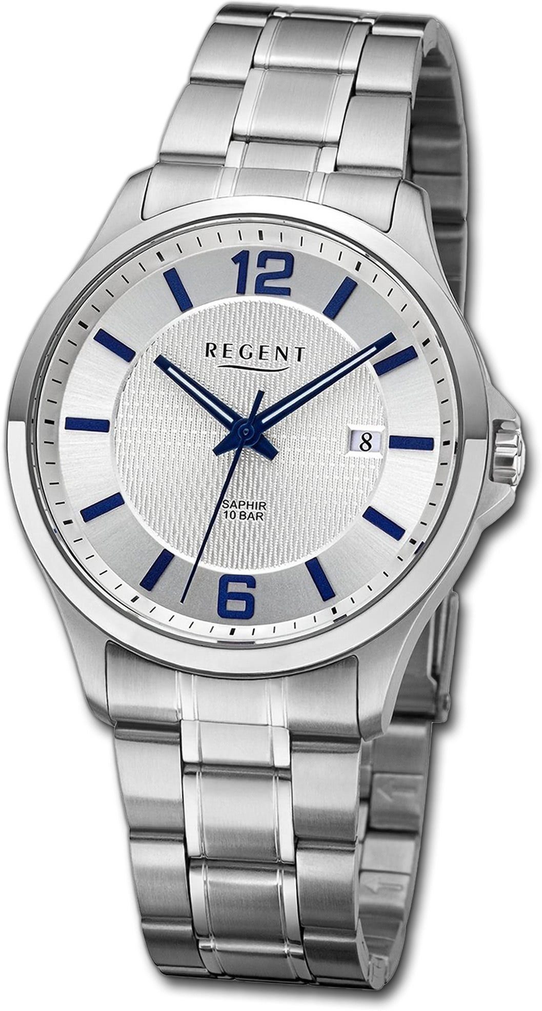 Regent 39mm) (ca. Herrenuhr Analog, rundes silber, Quarzuhr Regent Herren groß Gehäuse, Metallarmband Armbanduhr extra