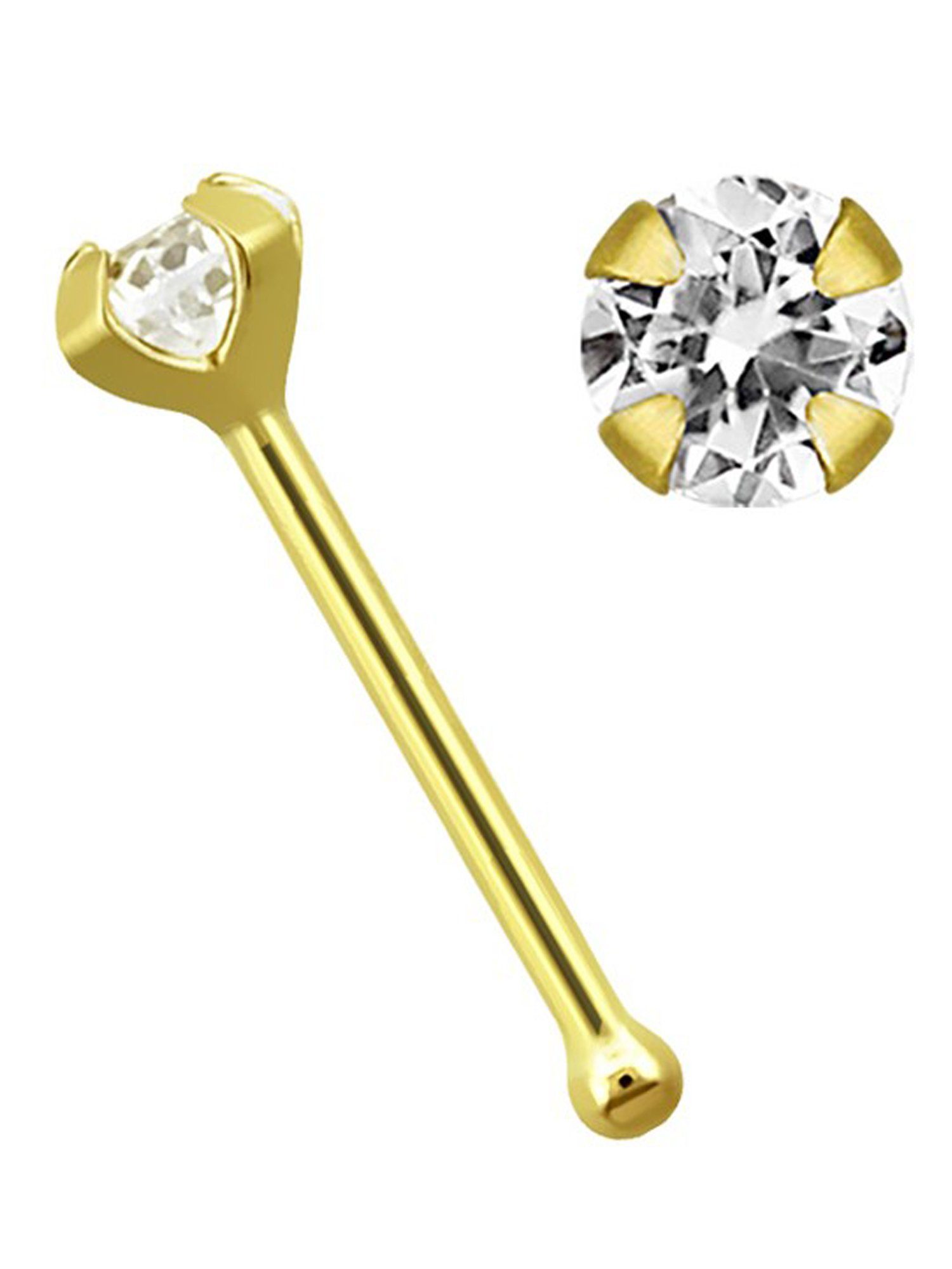 Adelia´s Nasenpiercing Piercing Piercing Nasenpiercing, Nasenstecker - Nose Bone 14kt Gold mit Zirkonia + Stopper