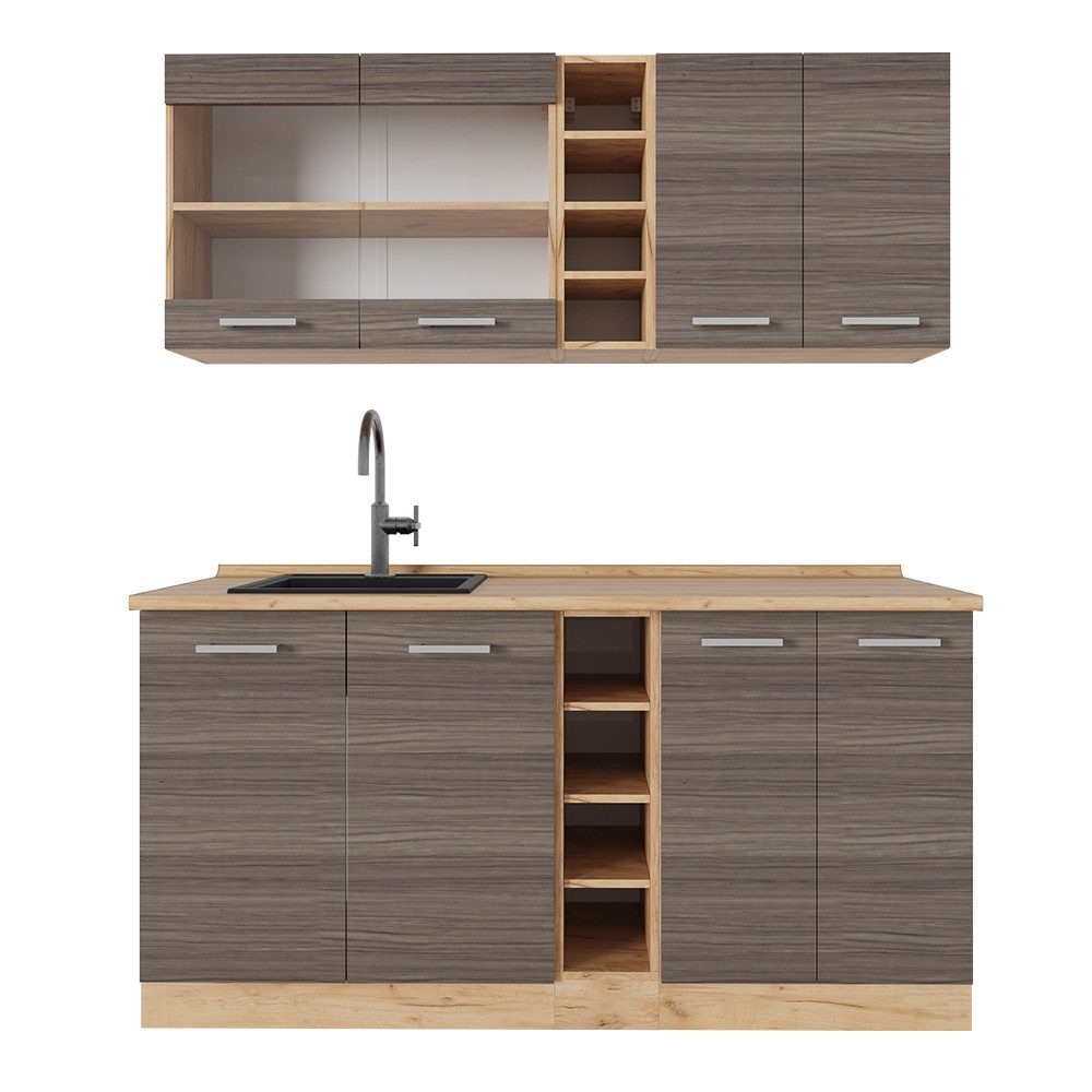 Vicco Küchenzeile R-Line, Edelgrau/Goldkraft Eiche, 160 günstig online kaufen