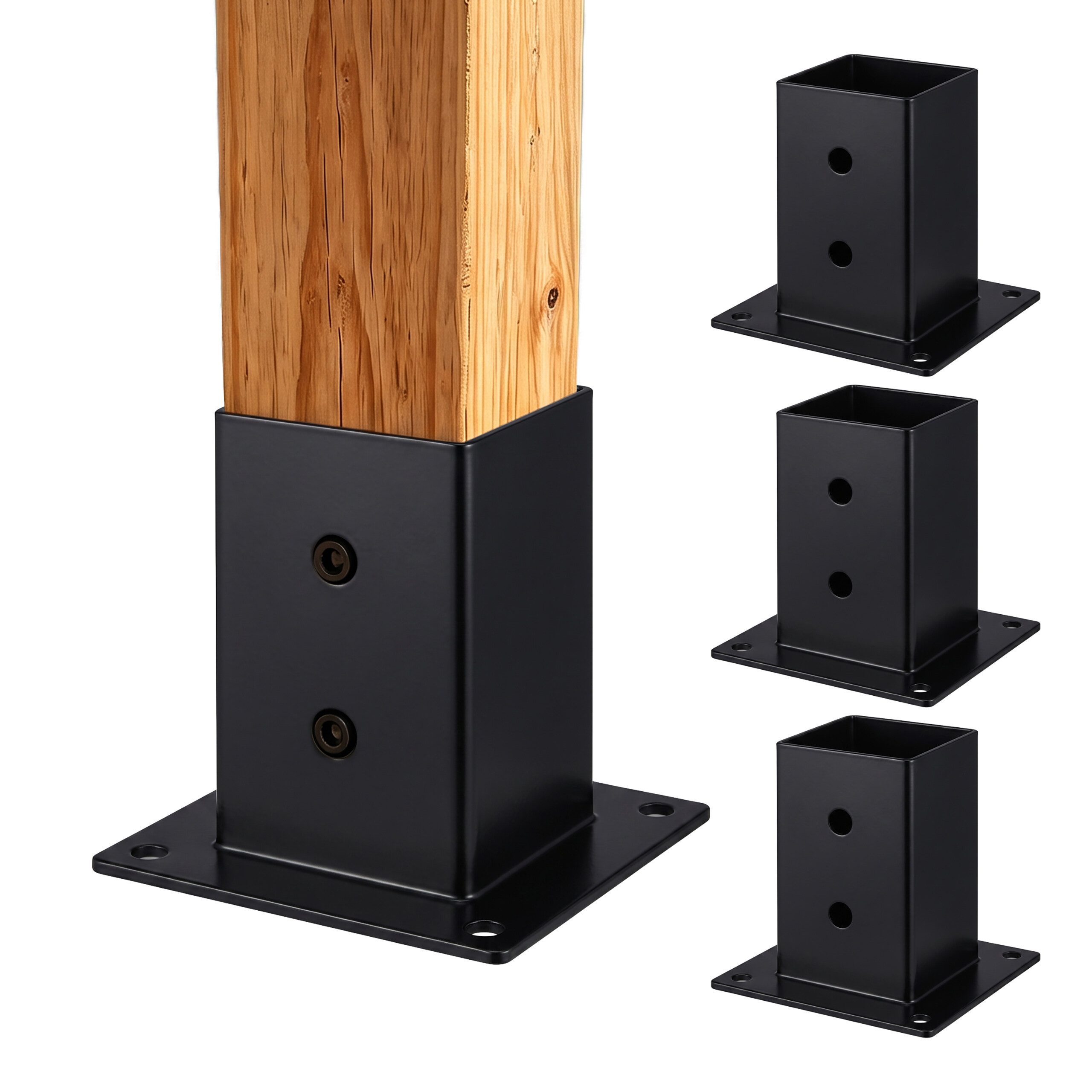 relaxdays Pfostenbeschlag Pfostenträger verzinkt 4er Set, schwarz, 70 x 150 mm