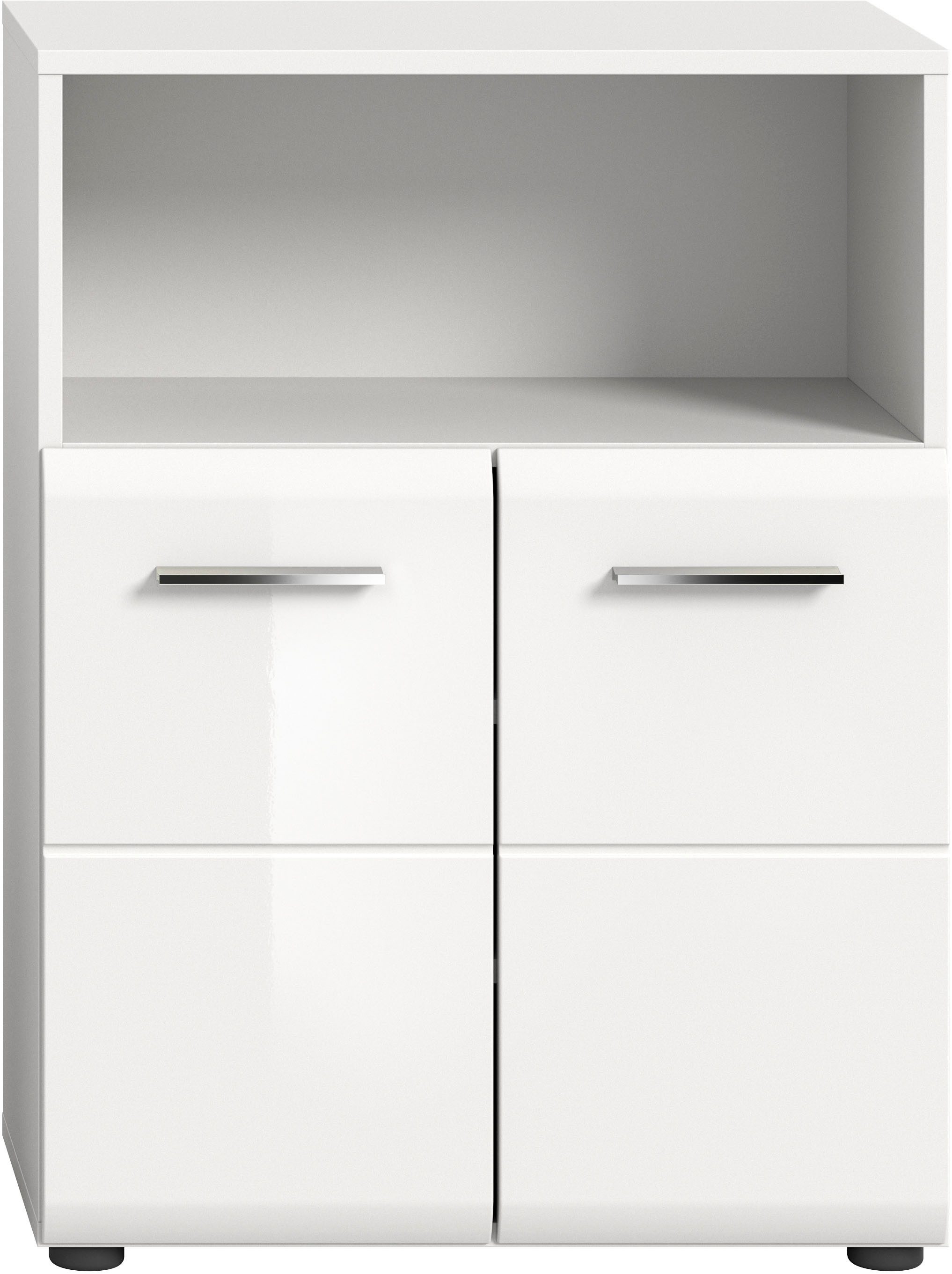 welltime Midischrank FLORENZ, TOPSELLER!, Breite 60 cm, 2 Türen, 1 Fachboden, 1 offene Fach (1-St., TOPSELLER) hochwertige MDF Front, Griff chromglänzend, Badschrank, Bad