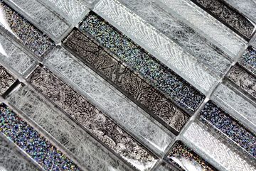 Mosani Mosaikfliesen Glasmosaik Stäbchen Mosaikfliesen Fliesenspiegel glitzer silber