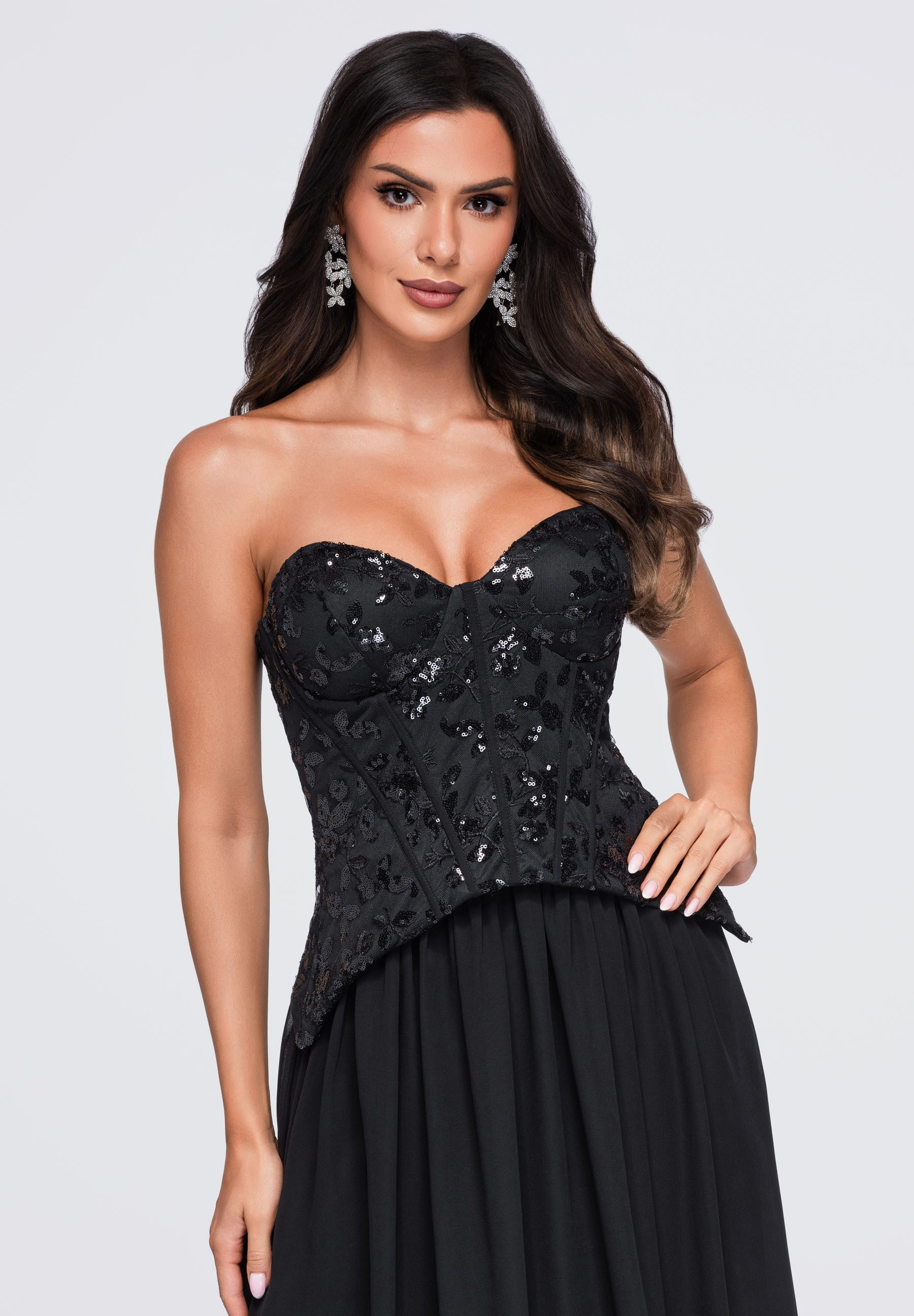 OMBRE Abendkleid Damen Abendkleid Maxi mit Gorsettschnitt Schwarz L (kein Set, 1-tlg) in Unifarbe