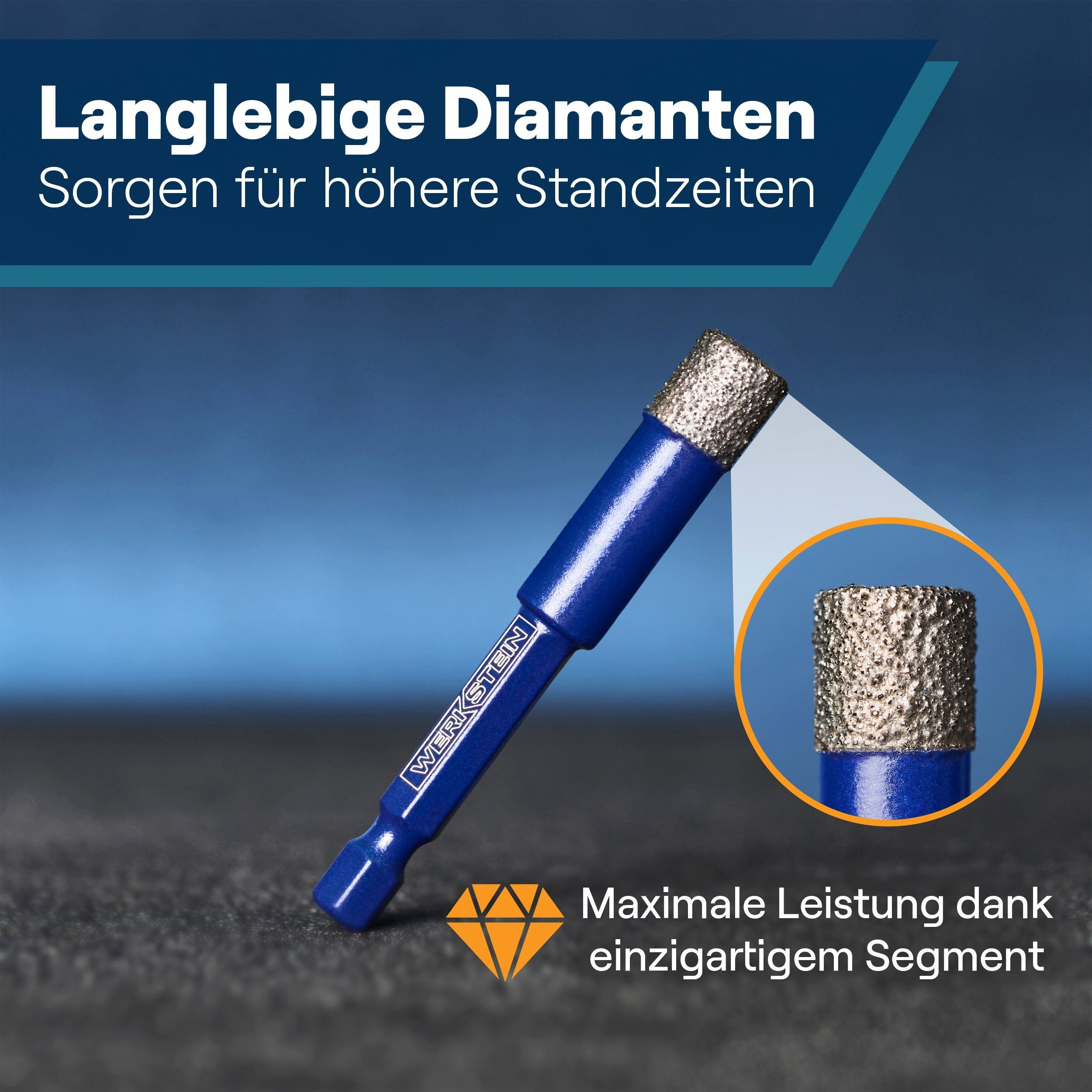 Werkstein Fliesenbohrer mit Diamantbohrkrone - Bohrer, 14mm), Extrem Feinsteinzeug (Diamantbohrer, Diamantbeschichtet langlebiger