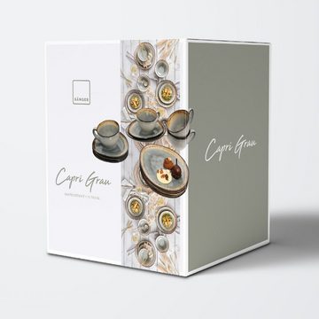 SÄNGER Kaffeeservice Capri Grau (12-tlg), 4 Personen, Steingut, 230 ml, Handmade Kaffeetassen Set