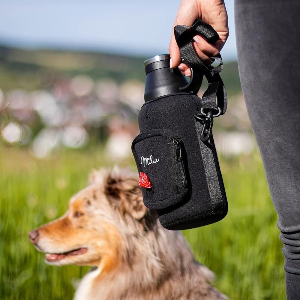 Milu Flaschenträger Neoprentasche für Hundetrinkflasche, mit Tragegurt & Zusatzfach