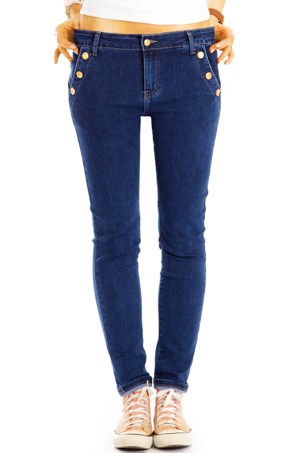 be styled Slim-fit-Jeans Medium waist slim fit Jeans Hosen mit Knopfleisten - Damen - j3p Nieten