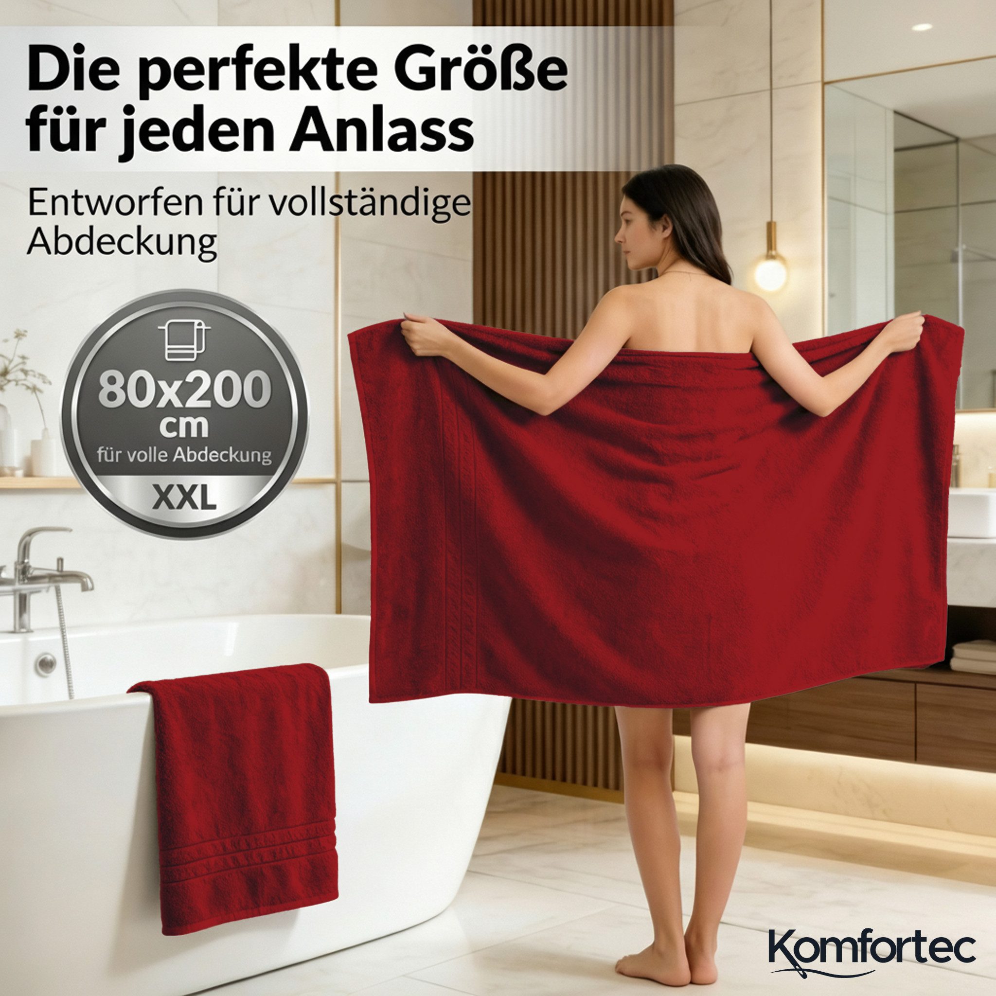 Komfortec Saunatuch Frotte aus 100% Baumwolle, Frottee (Packung, 2-St), 80x200 Saunatücher set XXL, Weich, Schnelltrocknend