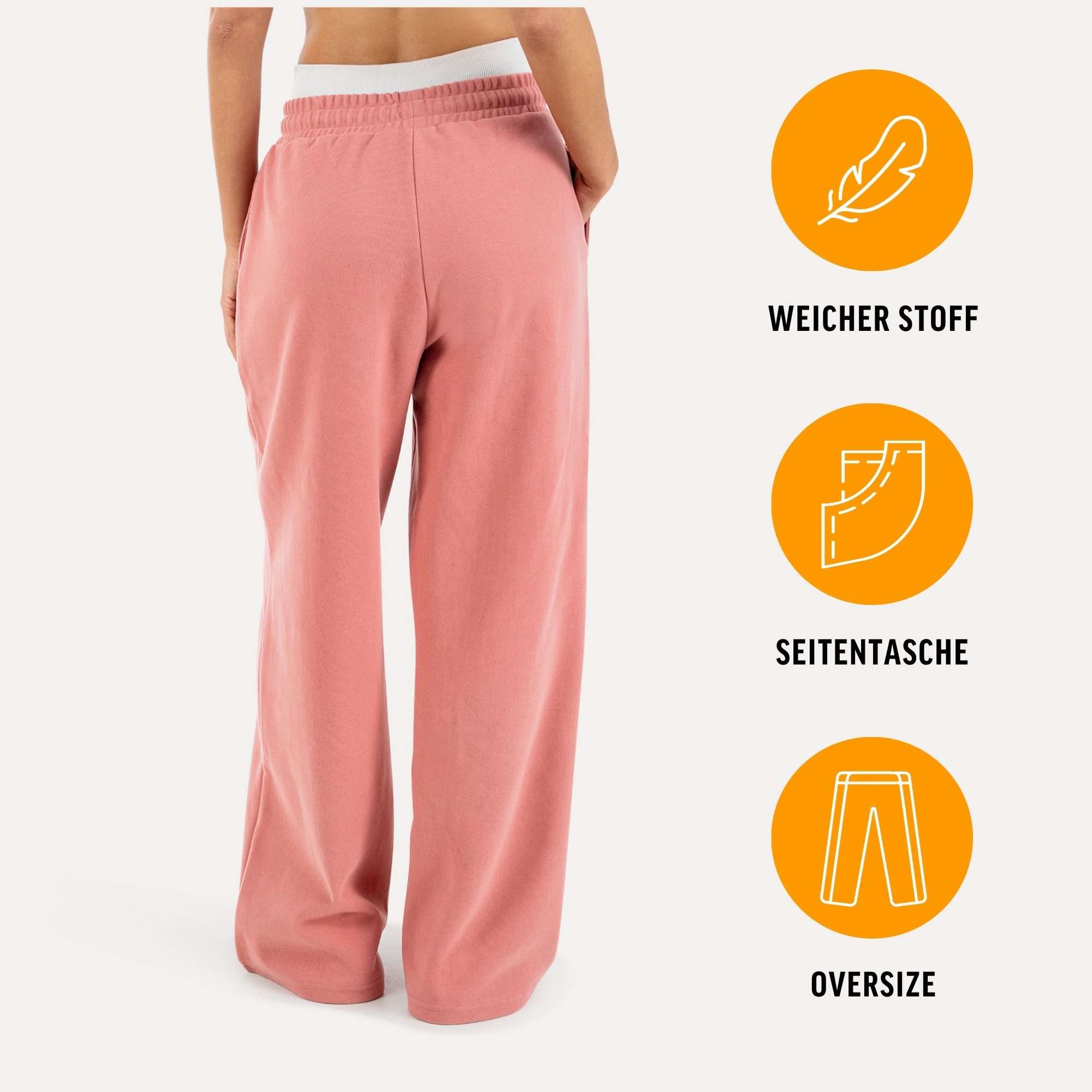 Smilodox Jogginghose Sirel, Trainingshose Damen Oversized Fit Wide-Leg mit Kordelzug Elastischer Bund, Weites Bein, Dezentes Logo, Sport & Freizeit