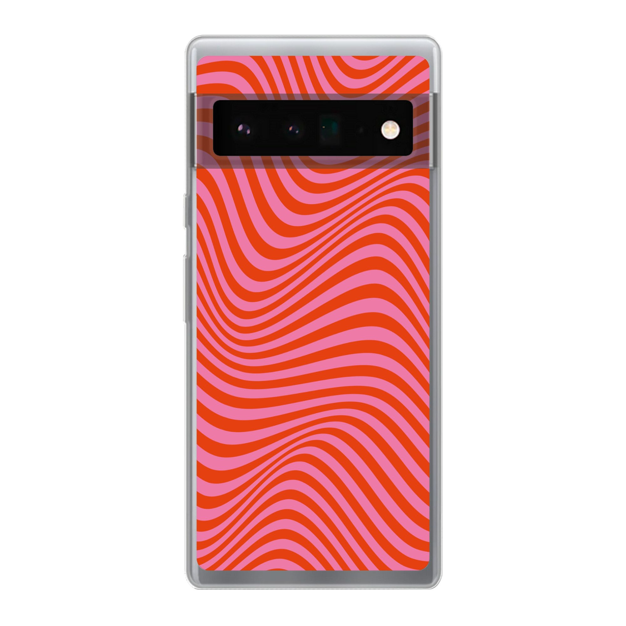 MuchoWow Handyhülle für Google Pixel 6 Pro Wellenförmiges Muster - Rot - Rosa - Linien, Handy Case, Silikon, Bumper Case Dünn