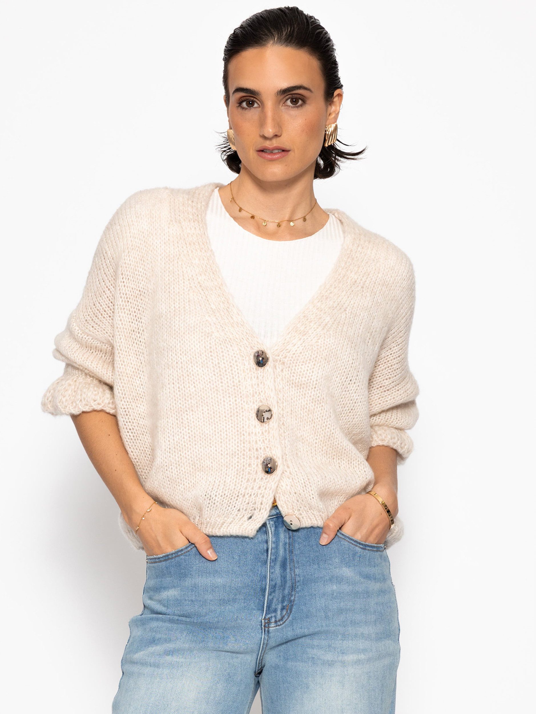 Cardigan Strickjacke mit 3/4-Ärmeln für Damen