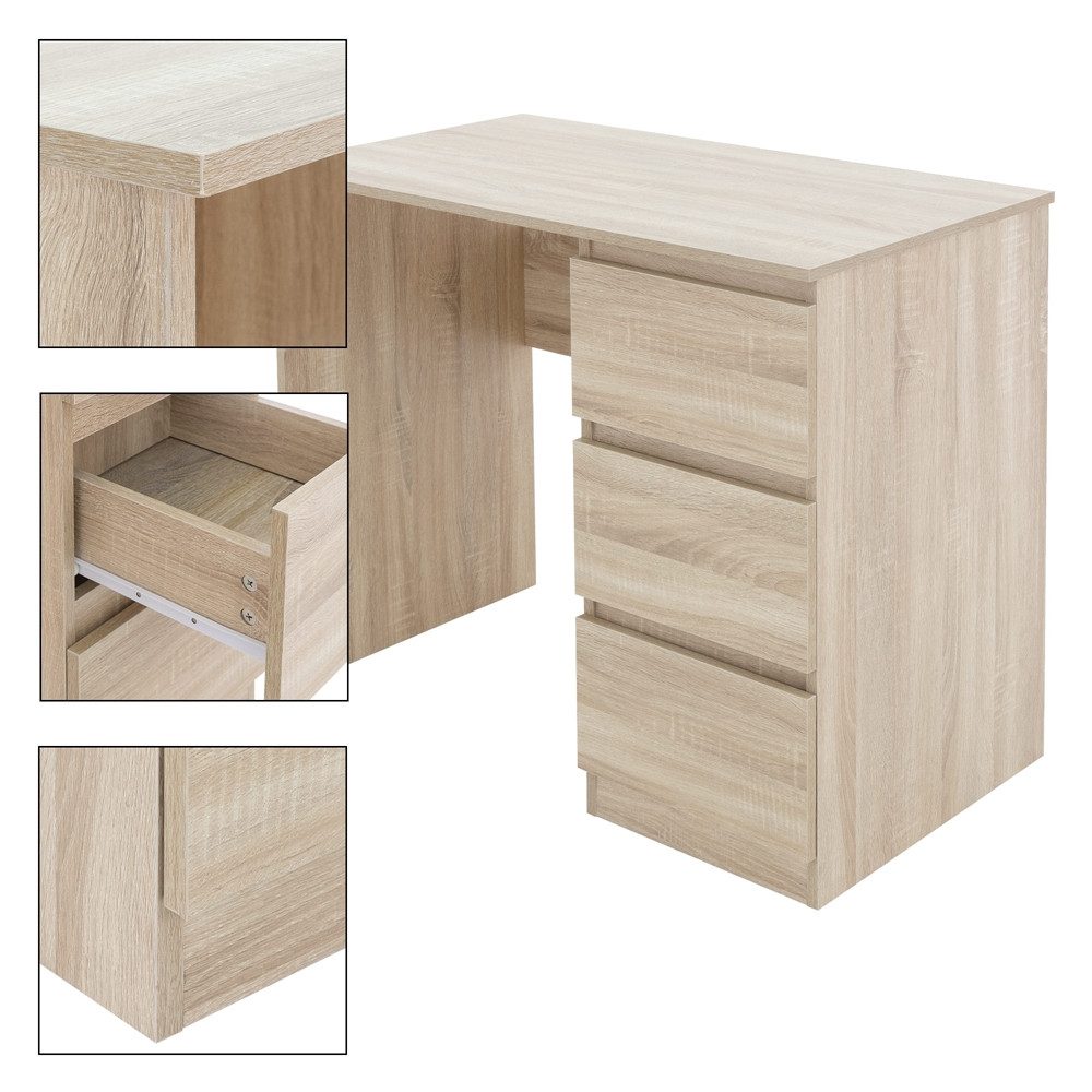 ML-DESIGN Schreibtisch Bürotisch mit 3 Schubladen Computertisch Arbeitstisch Laptoptisch, Homeoffice Büromöbel PC Tisch Sonoma-Eiche 90x76x50 cm mit Stauraum
