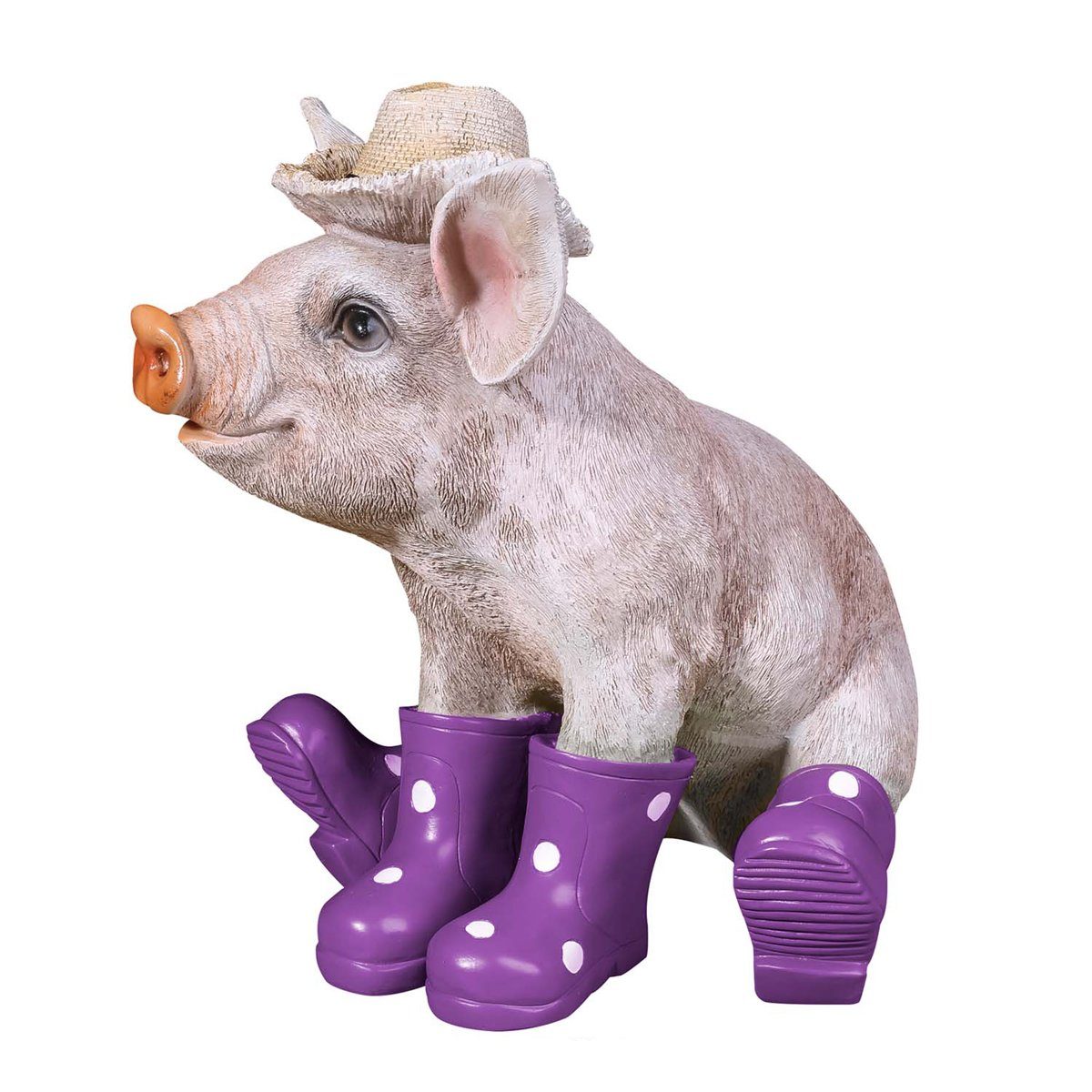 colourliving Tierfigur Deko Schwein Erich mit Hut und Stiefel in lila