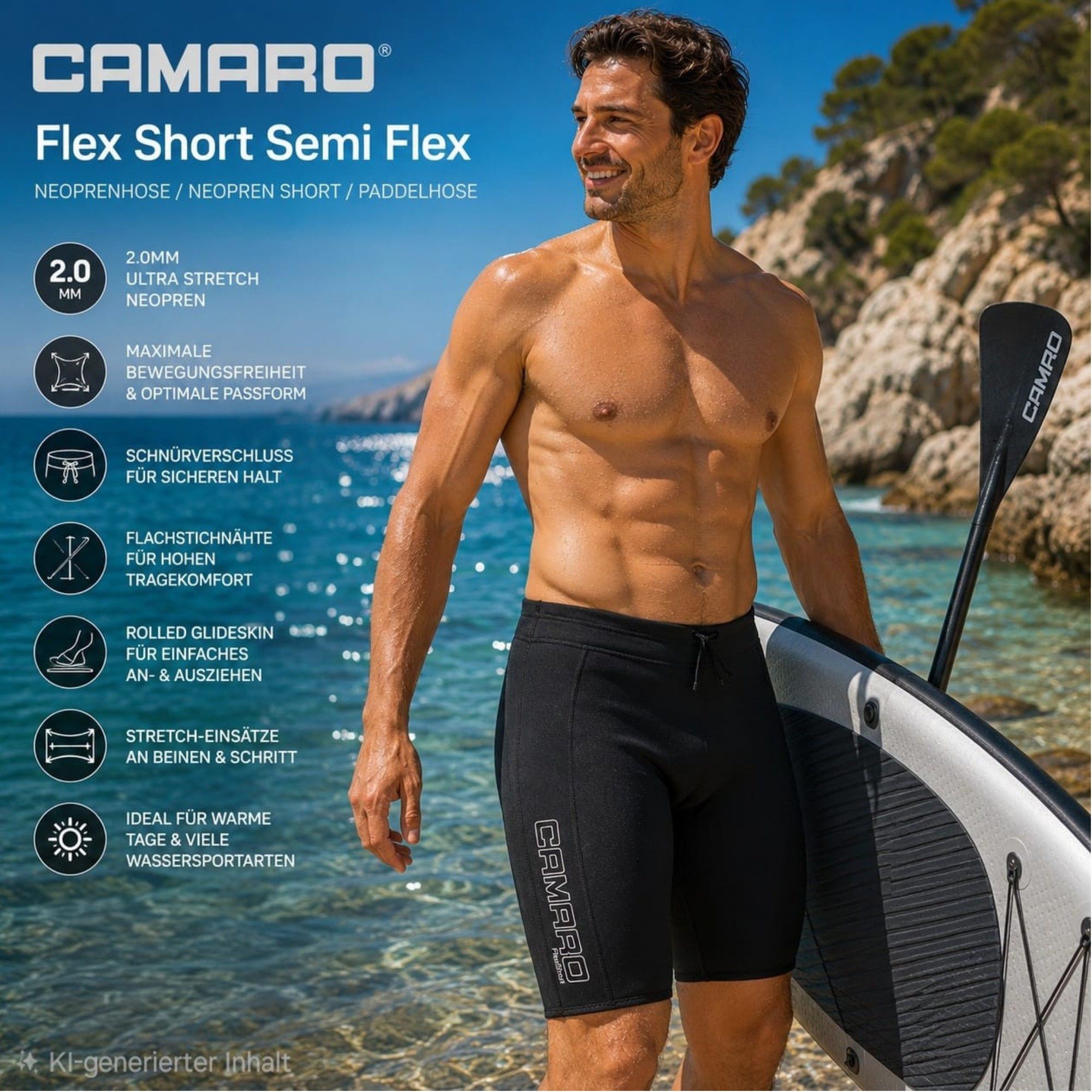 Camaro Neoprenanzug CAMARO Flex Short Semi Flex Neoprenhose 2mm Neoprenshort Paddelhose