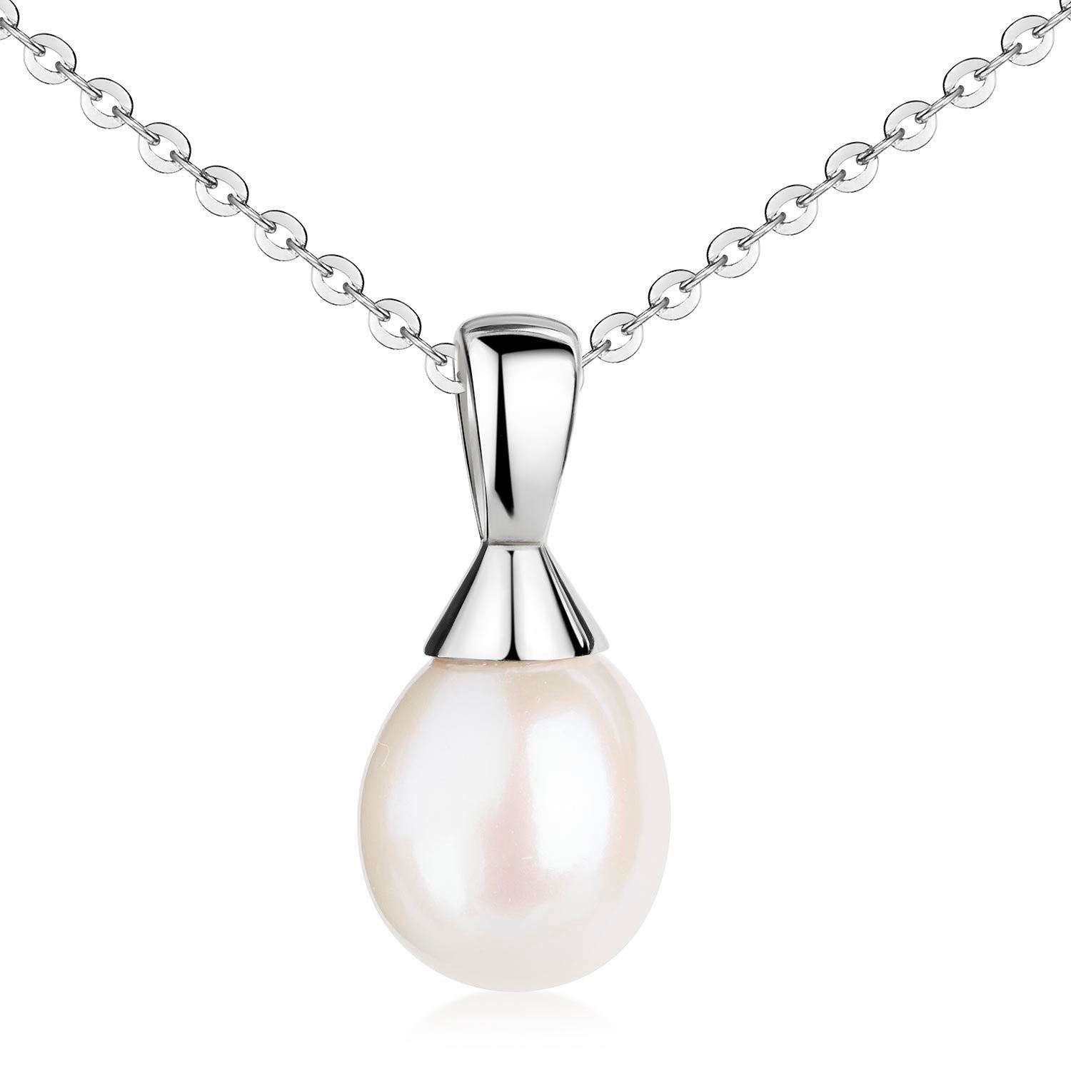 Materia Perlenanhänger Damen Silber echte Süßwasserperle Weiß KA-517, Fassung aus 925 Sterling Silber