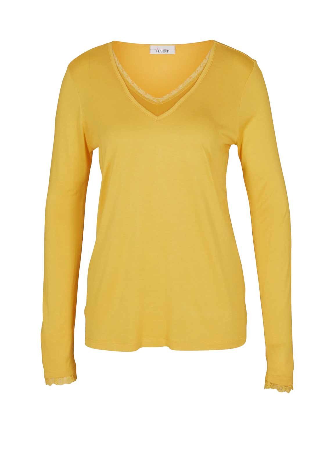 heine Print-Shirt LINEA TESINI Damen Designer-Jerseyshirt m. Spitze, goldgelb
