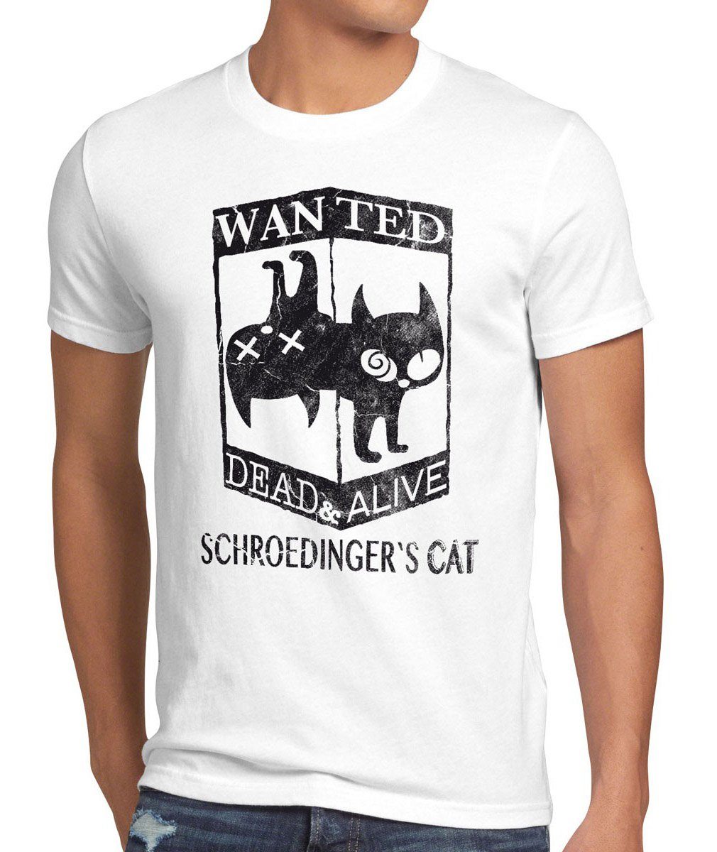 style3 Print-Shirt Herren weiß cooper sheldon theory T-Shirt top bang Wanted Schroedingers cat Katze big