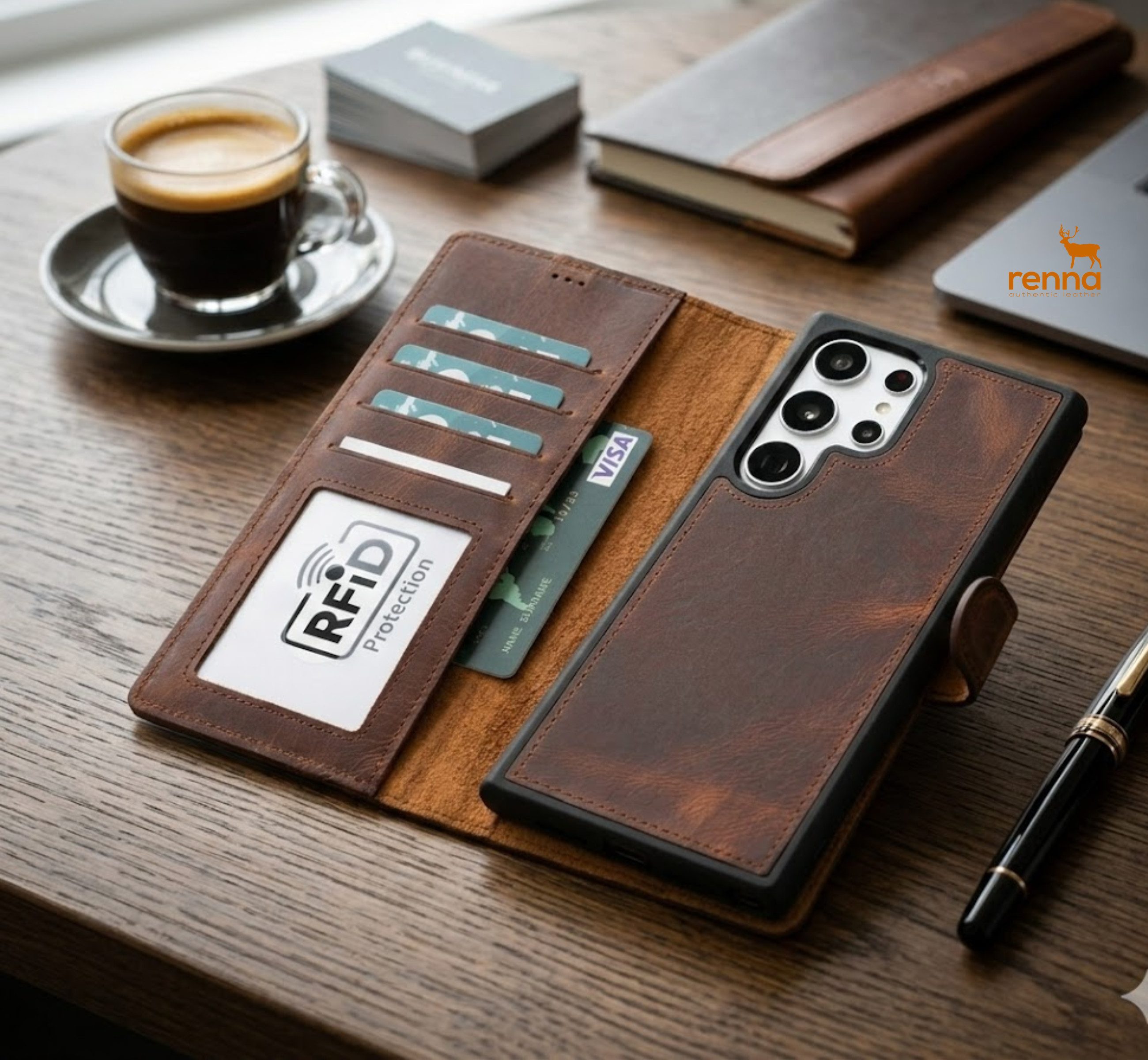 Renna Leather Handyhülle Samsung S26 ULTRA Echtes Leder Handyhülle abnehmbare mit Magnet