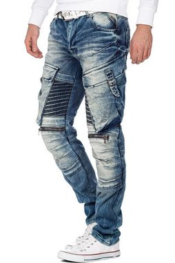 Cipo & Baxx Bikerjeans Freizeit Hose BA-CD523 mit Seitentaschen und Rippenmustern