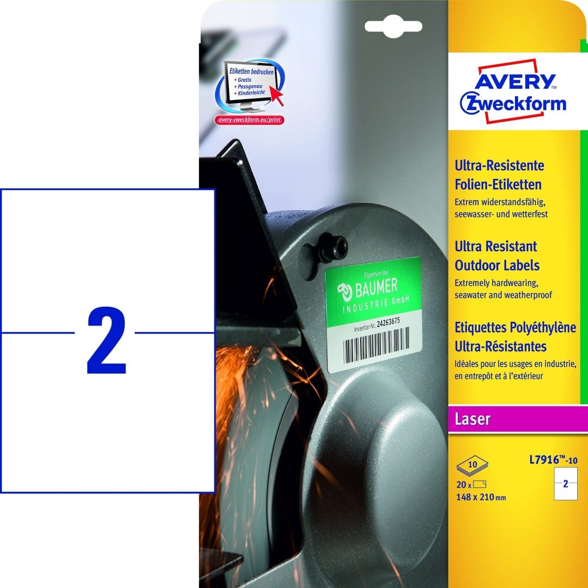 Avery Zweckform Etiketten Folien-Etiketten ultra-resistent 210x148mm VE=10 Bogen/20 Etiketten we