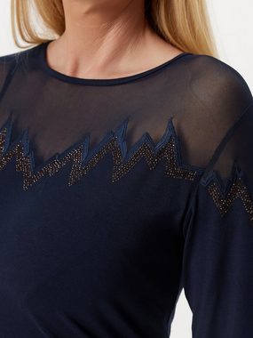 Sarah Kern 3/4-Arm-Shirt Blusenshirt figurbetont mit Mesheinsatz