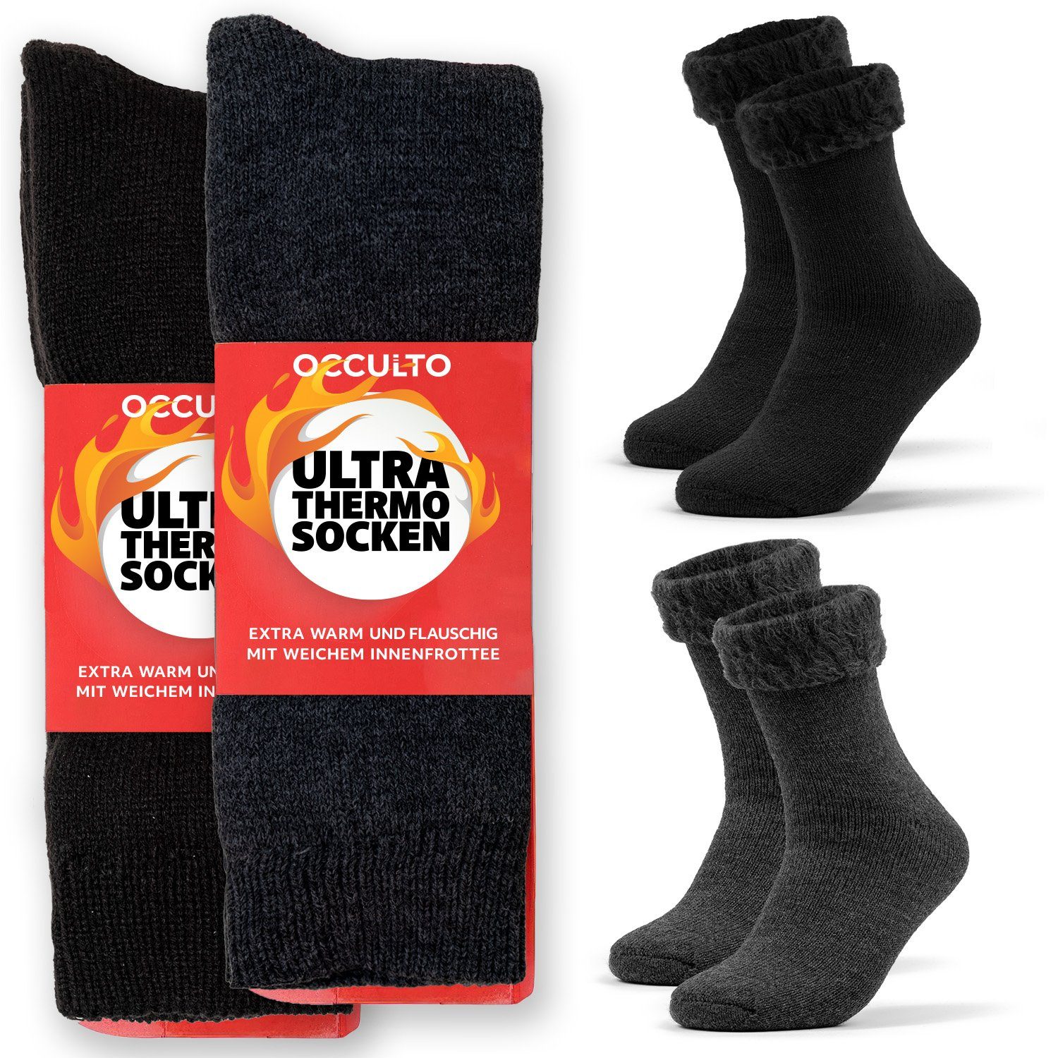 OCCULTO Thermosocken Damen & Herren Ultra Thermosocken 2er Pack (Modell: Yuki) (2-Paar)