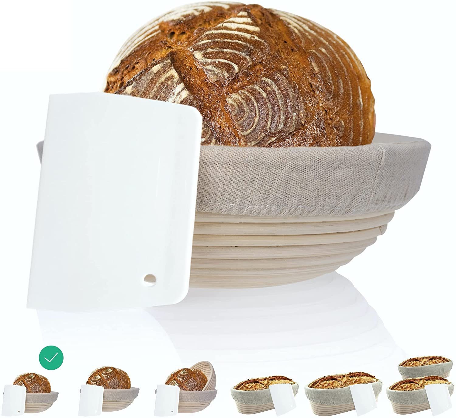 riijk Gärkorb Gärkörbchen inkl. gratis Teigschaber, (Peddigrohr Korb mit waschbarem Leineneinsatz), Brotkorb oder zum gären von Brot
