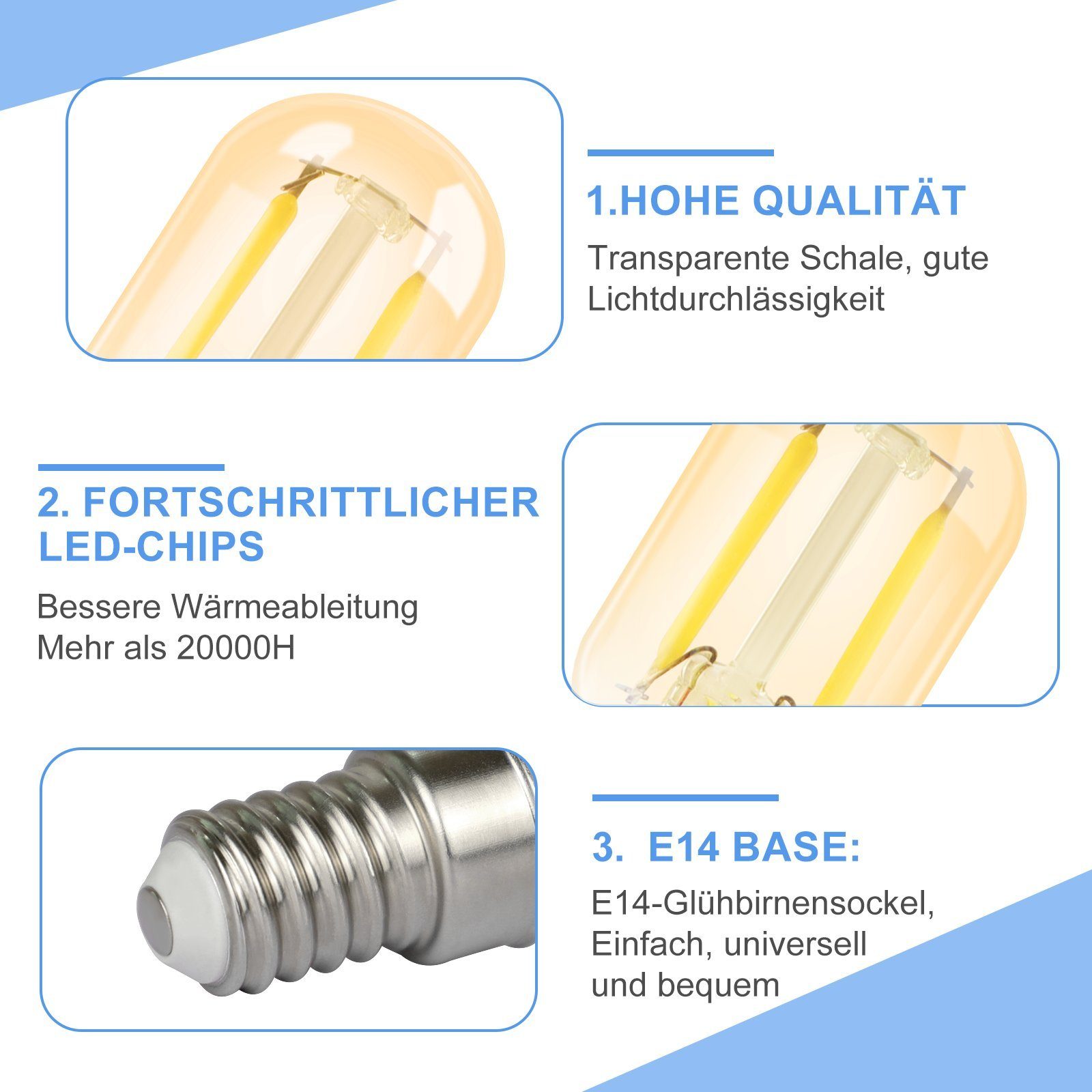 ZMH LED-Leuchtmittel E14 LED Vintage Glühbirnen - T22 LED Leuchtmittel für Flur, 2 St., Kaltweiß, Nicht Dimmbar – Bild 3 von 5