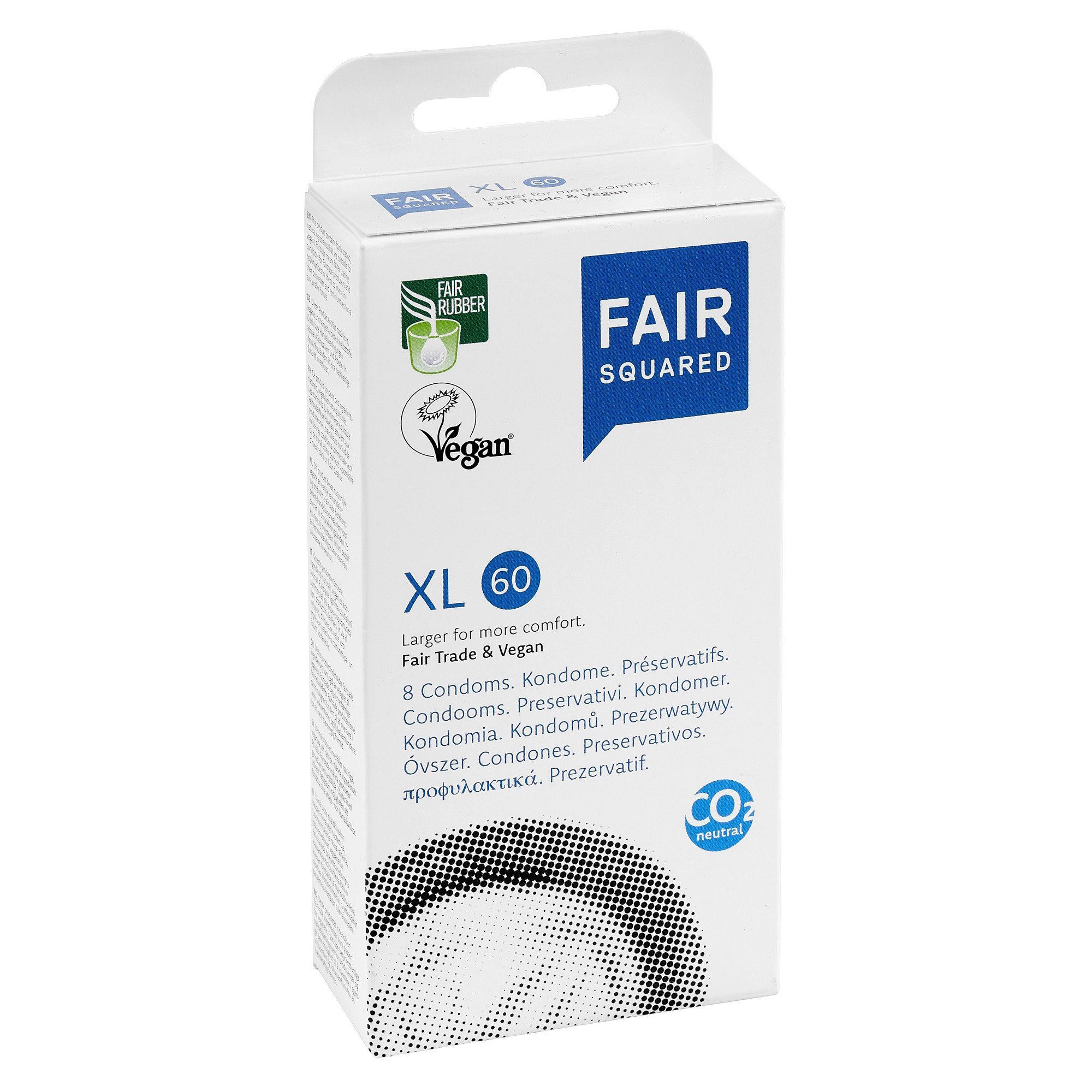 Fair Squared Kondome FAIR SQUARED XL Kondome 60 mm – Vegane Kondome aus fair gehandeltem Naturkautschuk – Kondom gefühlsecht hauchzart