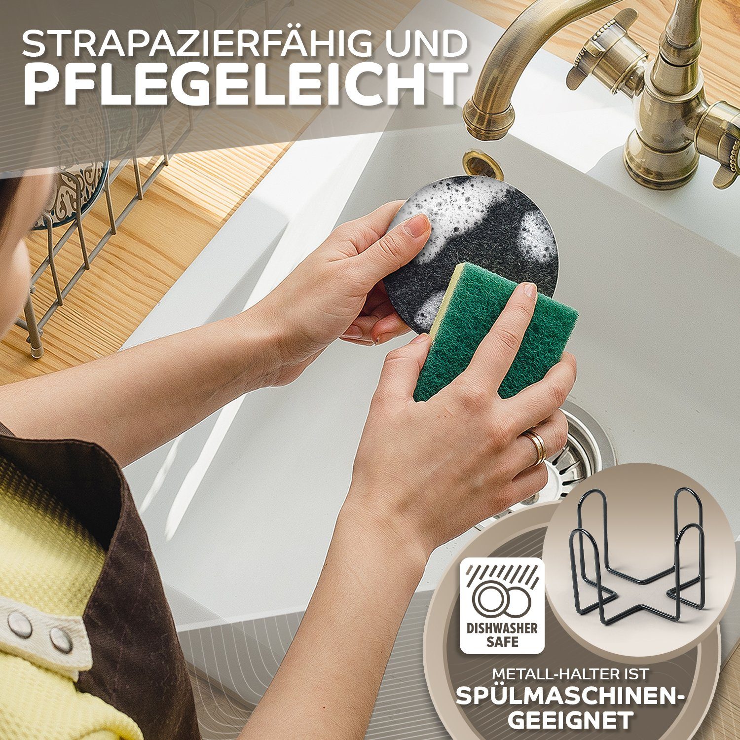 Loco Bird Getränkeuntersetzer 12er Set inkl. Halterung rund aus Filz, Zubehör für Getränke, Tassen, Bar, Glas, Design Glasuntersetzer in dunkelgrau, Tischuntersetzer Filzuntersetzer