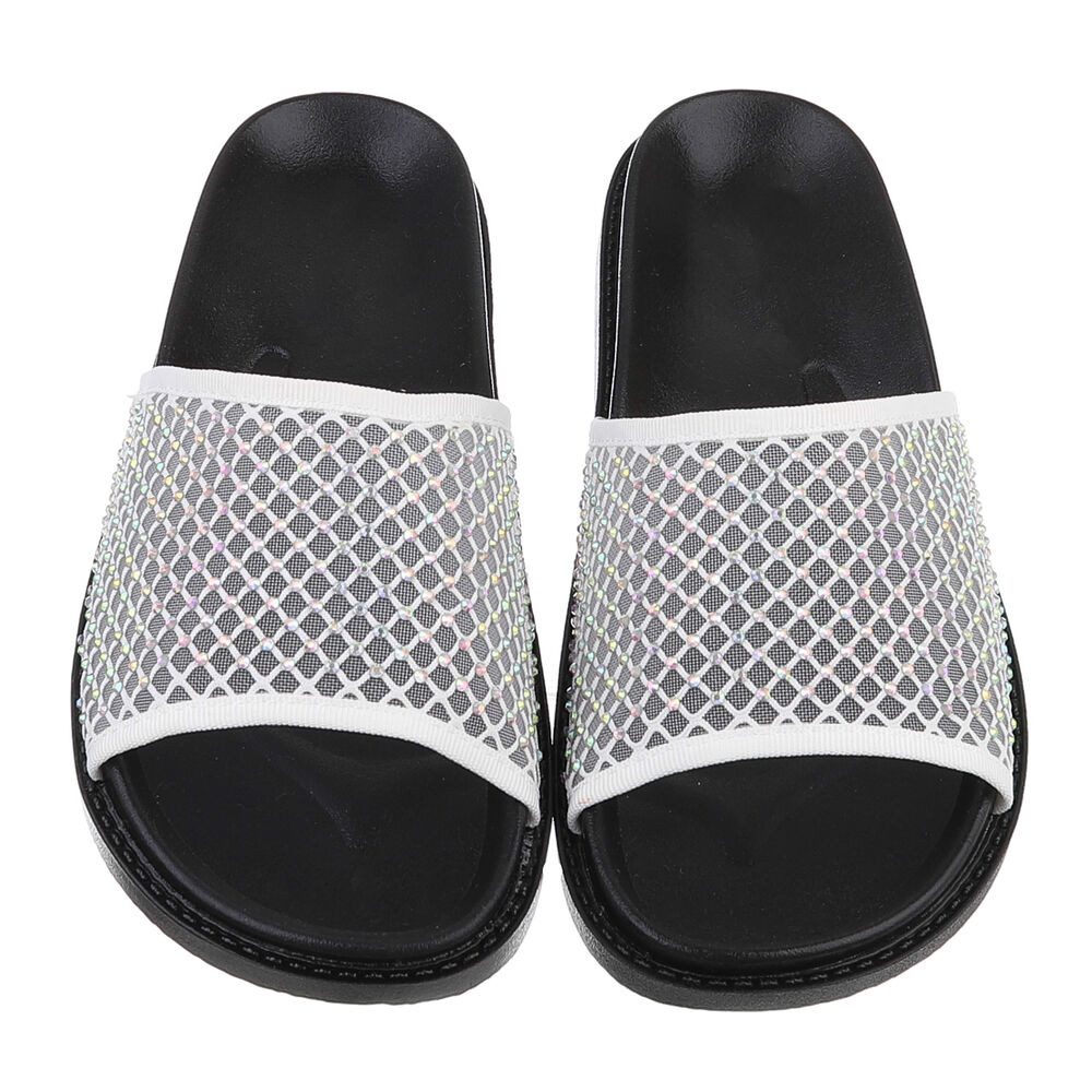 Ital-Design Stylische Sommer-Sandalen mit schimmerndem Design für Damen Pantolette (89542811) Flach Pantoletten in Weiß – Bild 4 von 5