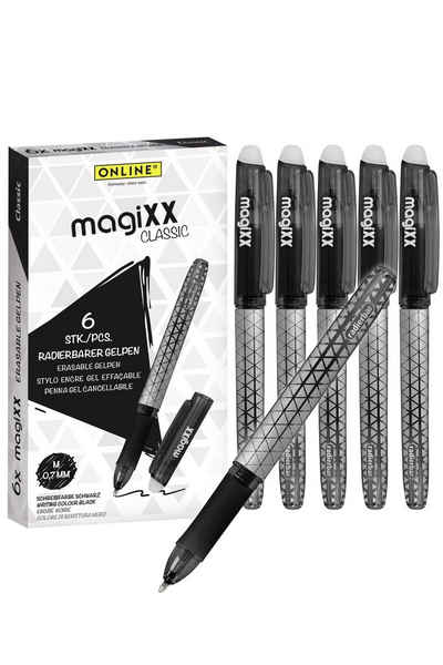 Online Pen Tintenroller magiXX Classic, (6x radierbare Gelschreiber schwarz, ergonomisches Griffstück), Gelpens für Schüler, Studenten, Büro