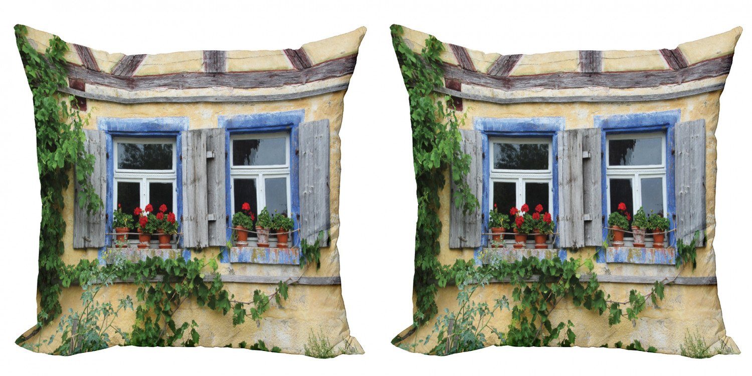Kissenbezüge Modern Accent Doppelseitiger Digitaldruck, Abakuhaus (2 Stück), Pelargonien Bild der alten Fenster