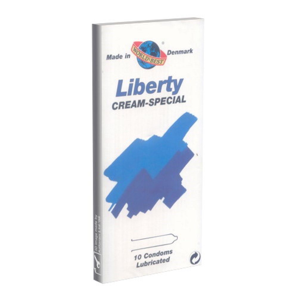 Worlds-Best Kondome Liberty Cream Special, extra feuchte Kondome mit reichlich Gleitgel Packung mit, 10 St., Kondome für diejenigen, die es sonst lieber "ohne" tun, Kondome aus Dänemark