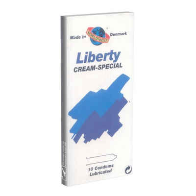 Worlds-Best Kondome Liberty Cream Special, extra feuchte Kondome mit reichlich Gleitgel Packung mit, 10 St., Kondome für diejenigen, die es sonst lieber "ohne" tun, Kondome aus Dänemark