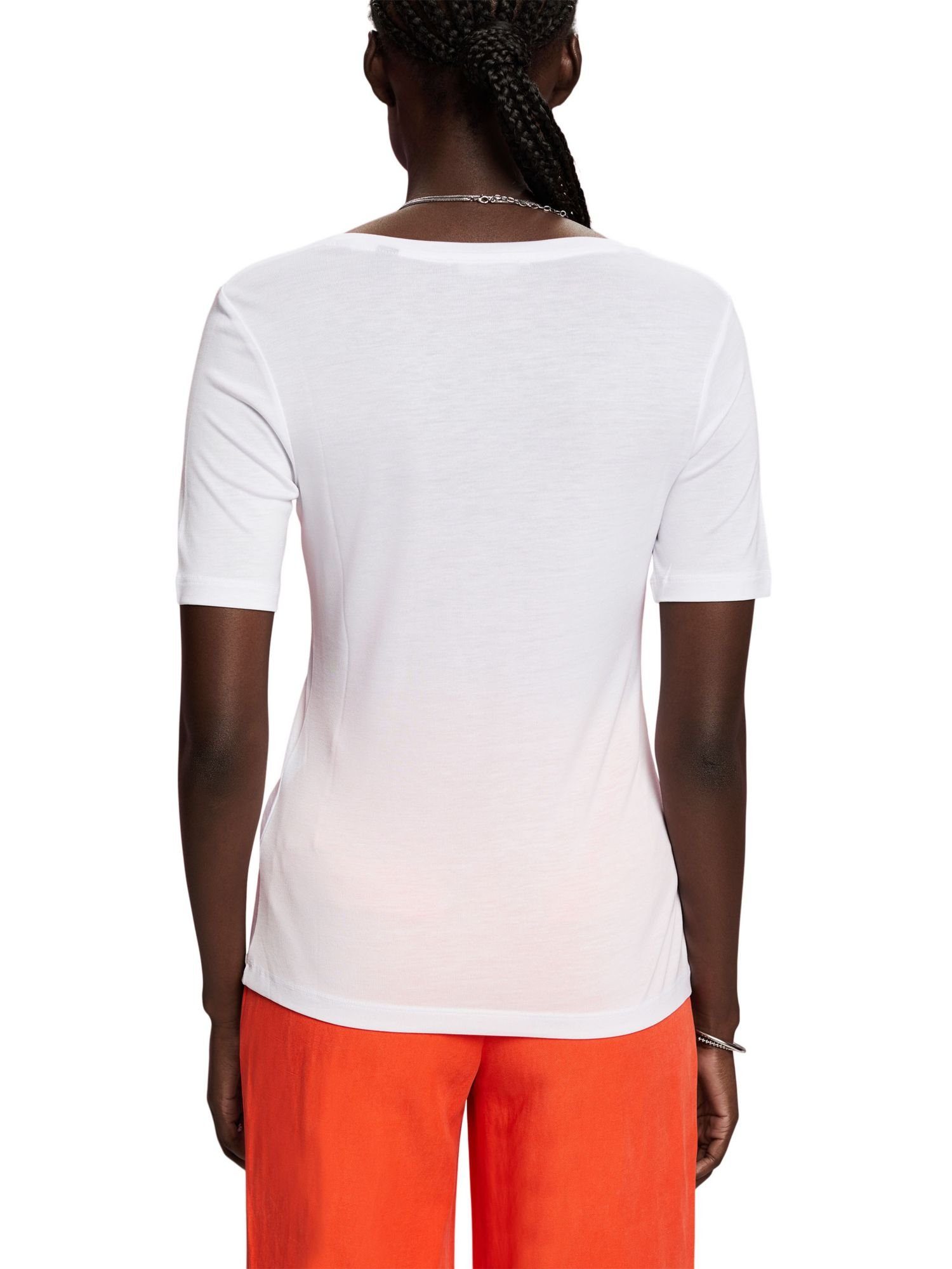 Esprit mit V-Ausschnitt, (1-tlg) T-Shirt WHITE T-Shirt Collection TENCEL™