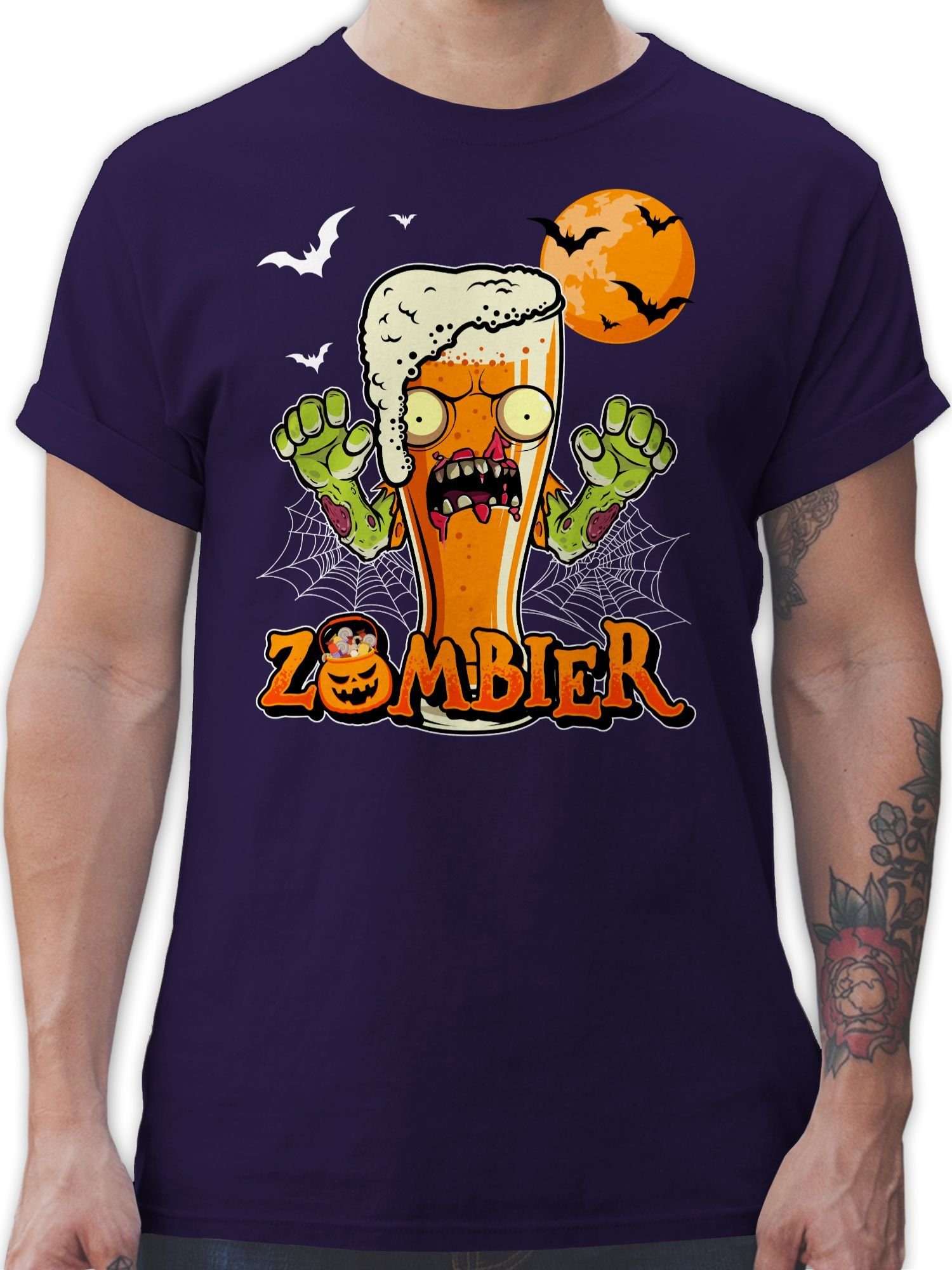 Shirtracer T-Shirt Zombier Bier Zombie Halloween Lustige Geschenke Hopfen Halloween Kostüme Herren 02 Lila