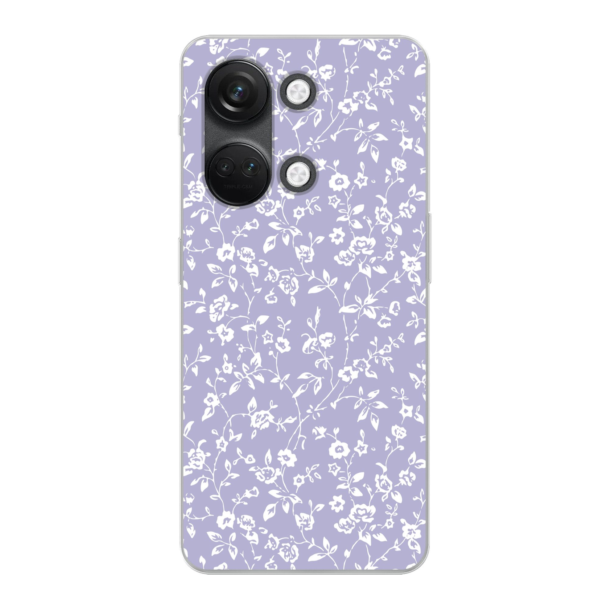 MuchoWow Handyhülle für OnePlus Nord 3 Florales Muster - Lila - Weiß - Blumen, Phone Case, Silikon, Schutzhülle Dünn