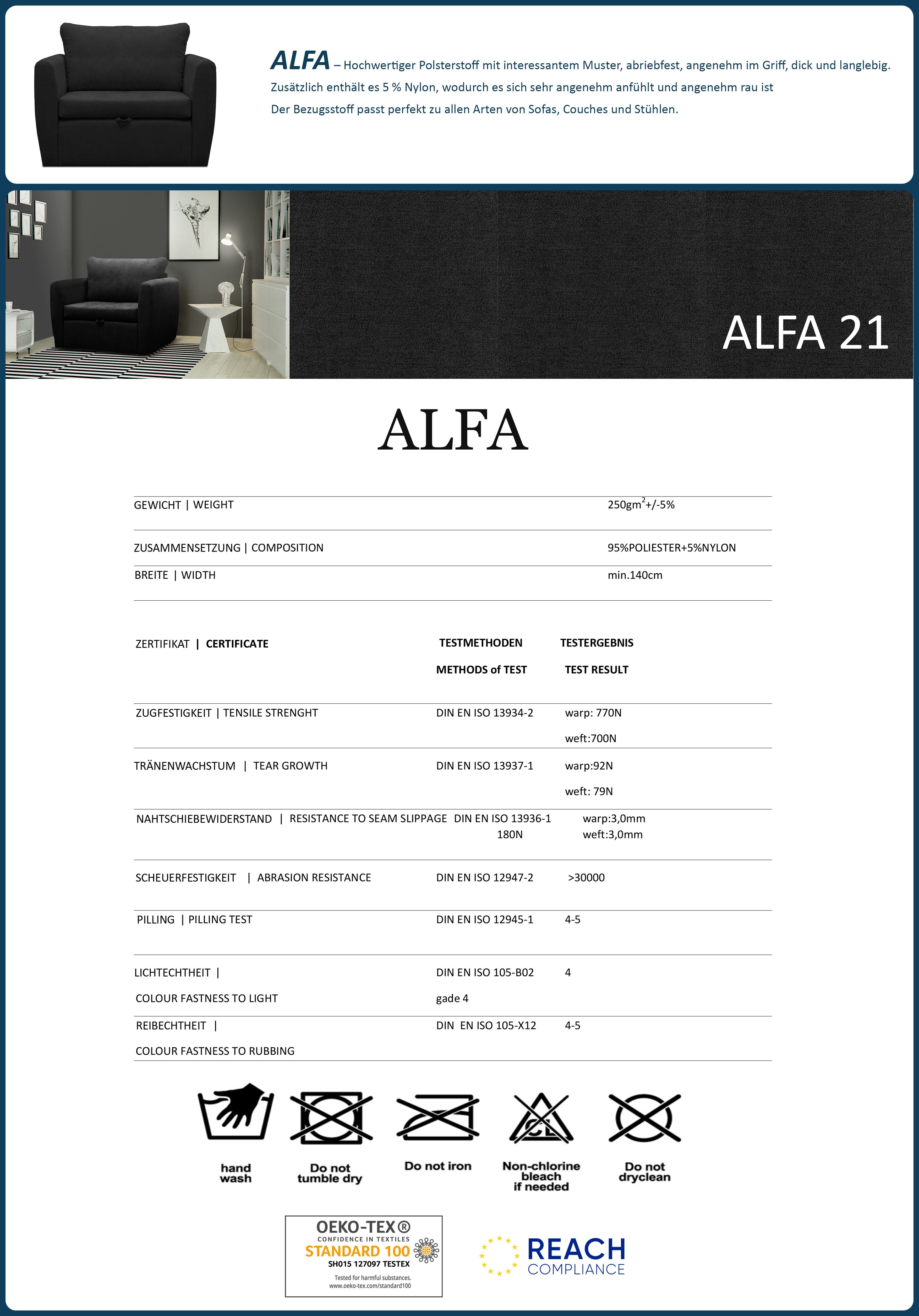 Wohnzimmersessel), 21) 1-Sitzer Schlaffunktion, (alfa Schwarz Polstersessel (Modern Relaxsessel Sofa, mit Beautysofa Kamel Bettkasten,