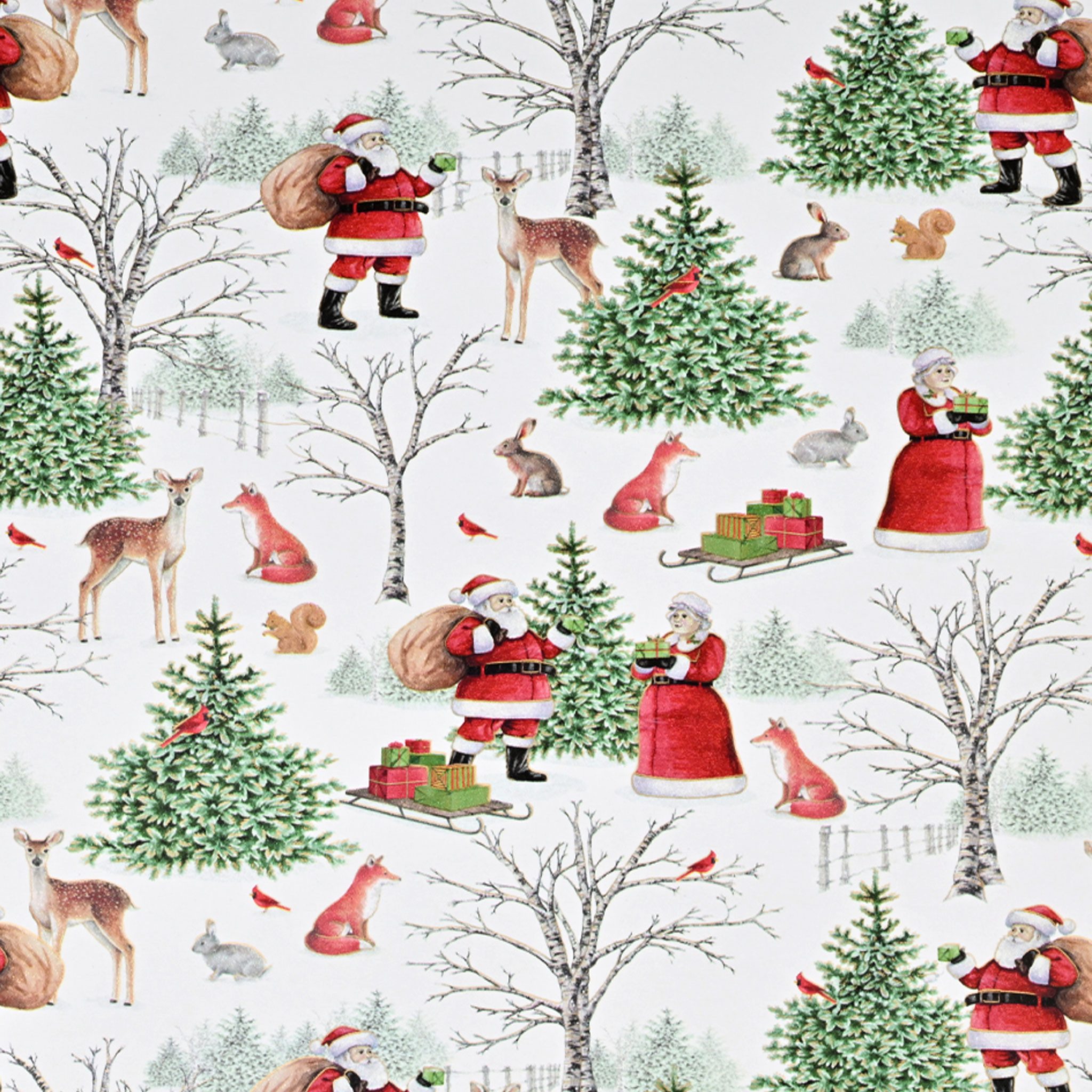 Star Geschenkpapier, Geschenkpapier Weihnachtsmann im Wald Motiv 70cm x 2m Rolle