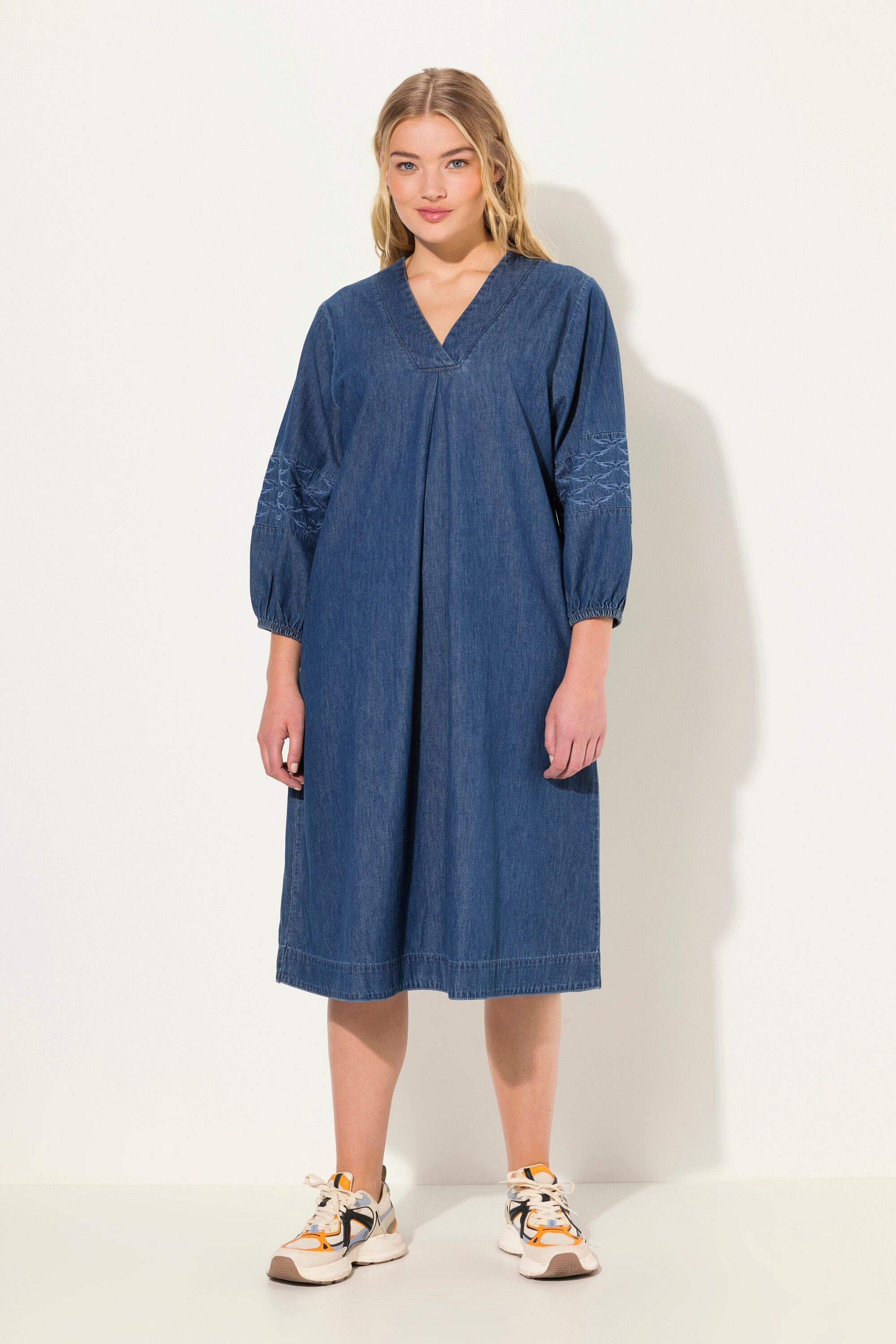 Laurasøn Jerseykleid Jeanskleid 3/4 Arm V-Ausschnitt günstig online kaufen