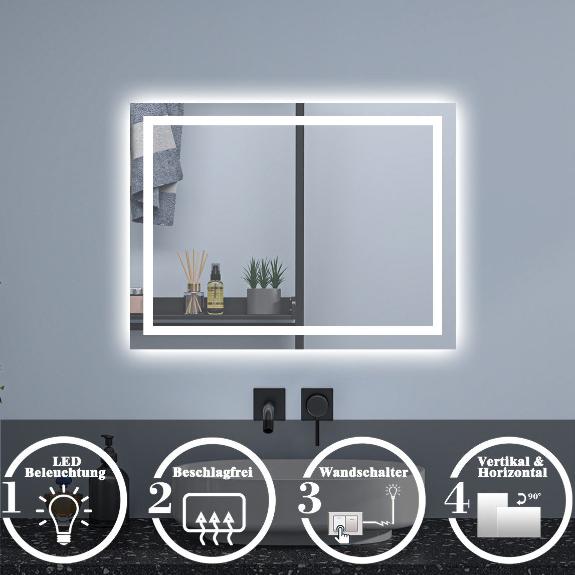 Aica Sanitär Badspiegel 50-160 cm Kaltweiß günstig online kaufen